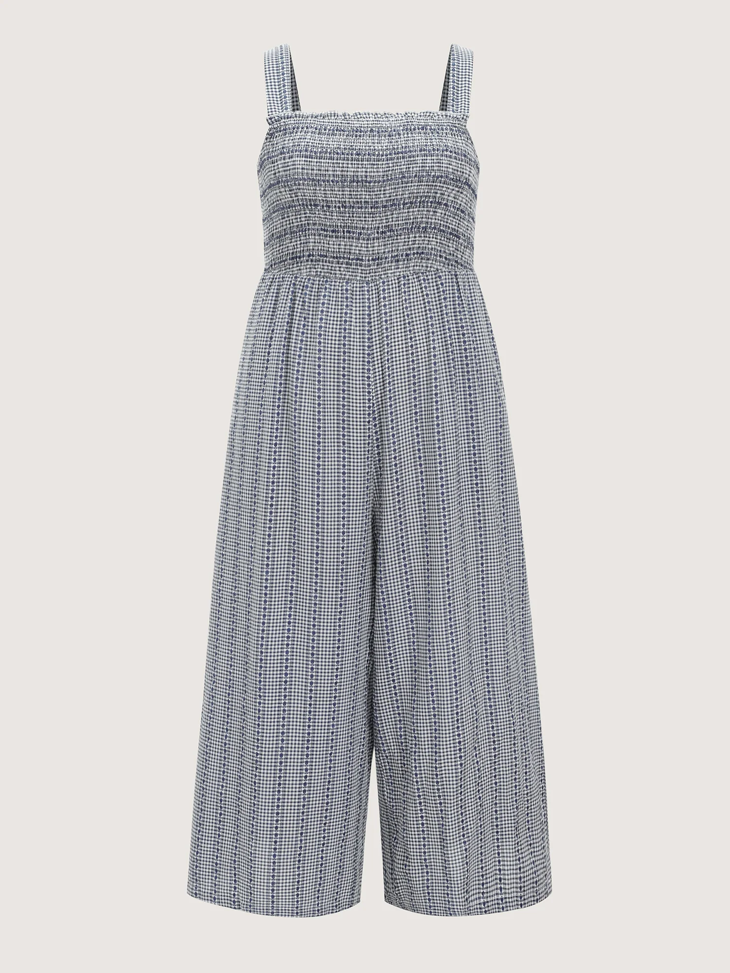 Striped Print Shirred Wide-Straps Jumpsuit - Image 7