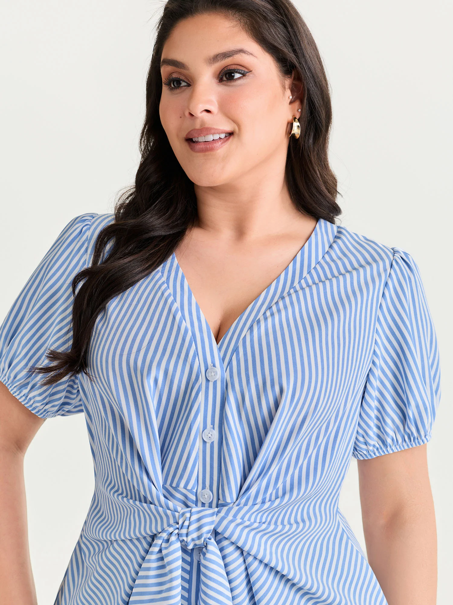 Striped Print Tie-Front Blouse - Image 2