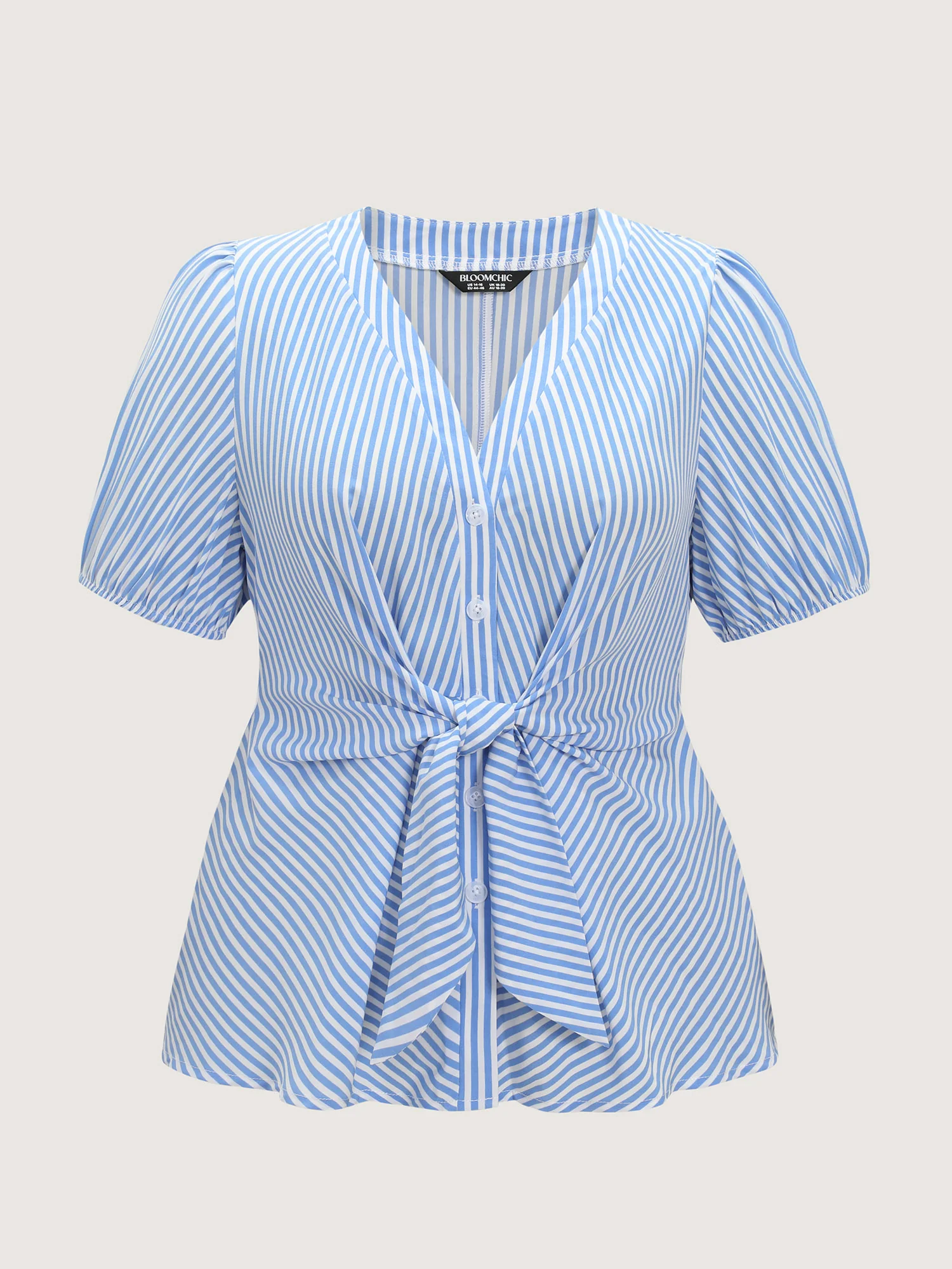 Striped Print Tie-Front Blouse - Image 7