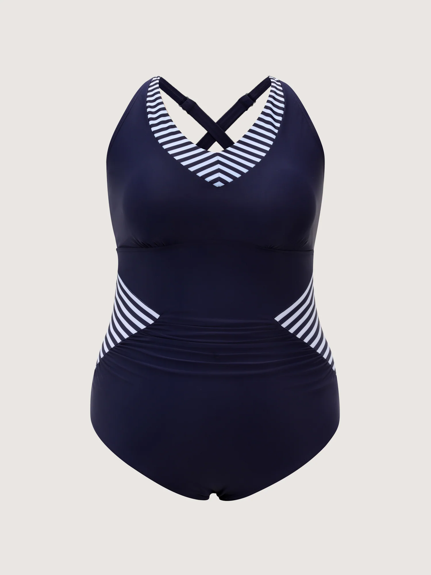 Striped Shrink Pleat Tummy-Control One-Piece Swimsuit - Image 7