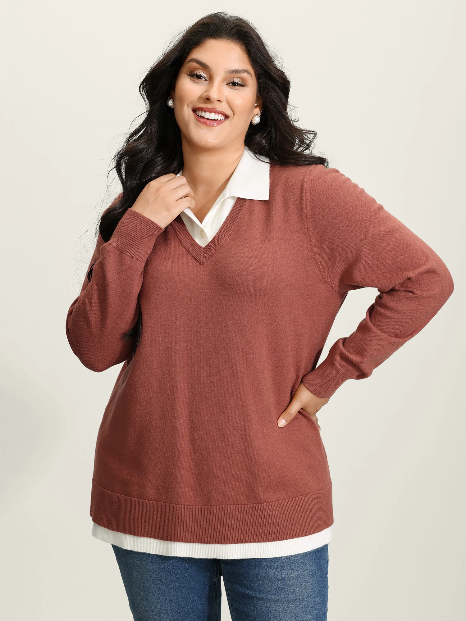 Supersoft 2-in-1 Polo Collar Color Contrast Pullover - Image 2