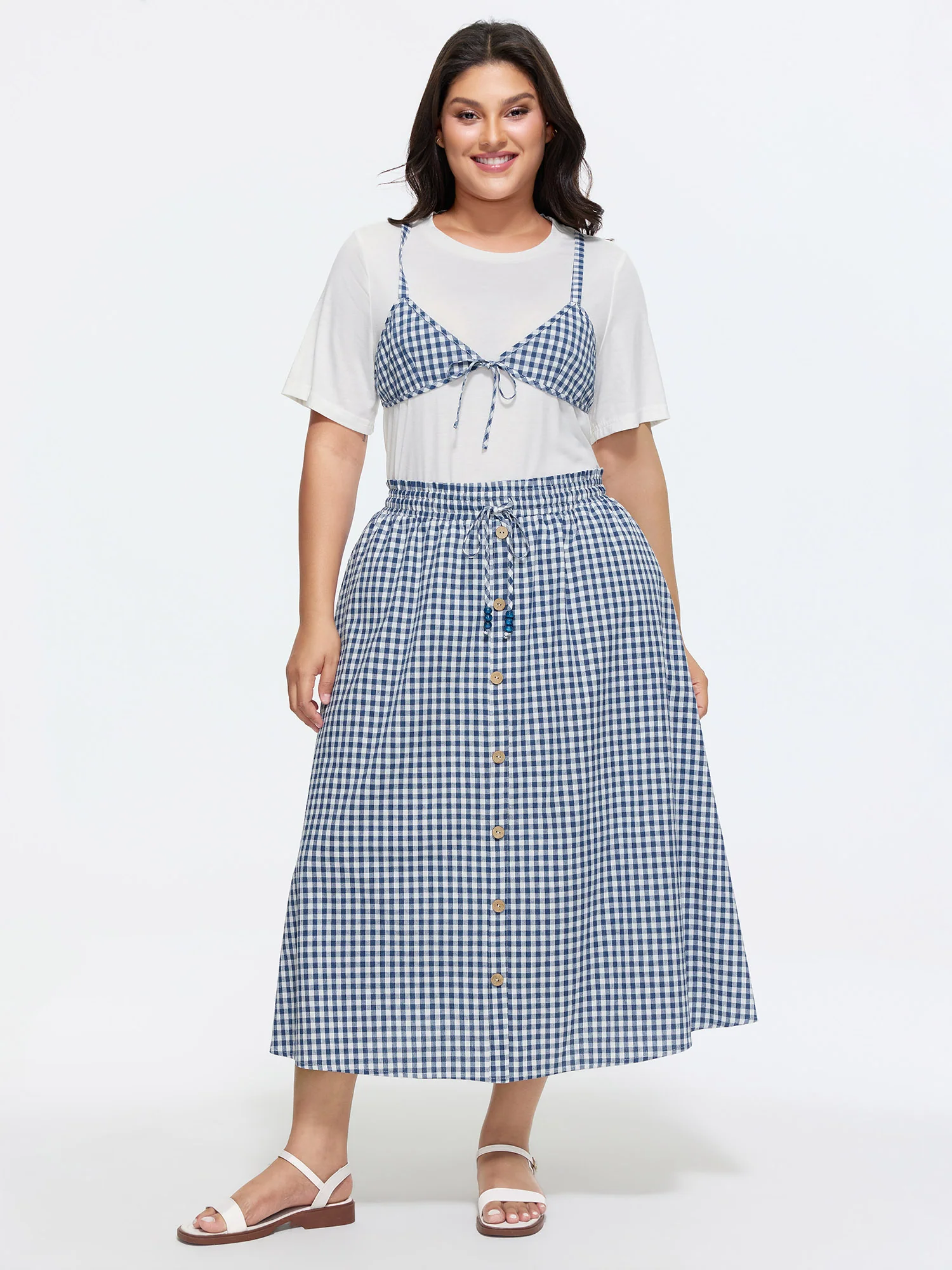 Supersoft Bikini Layered Checkered Stretchy T-Shirt - Image 3
