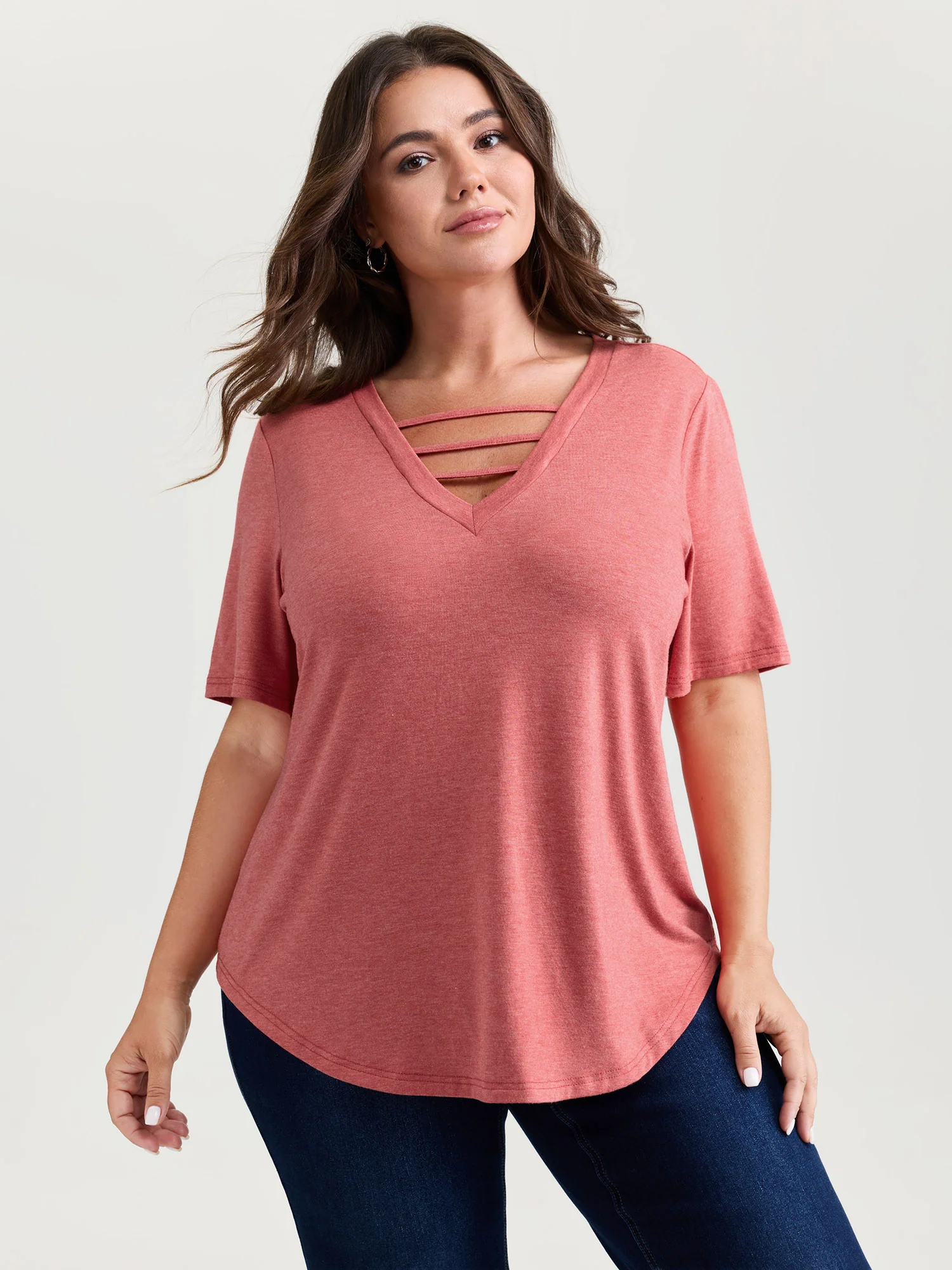 Supersoft Cut-Out Neckline Relaxed-Fit T-Shirt