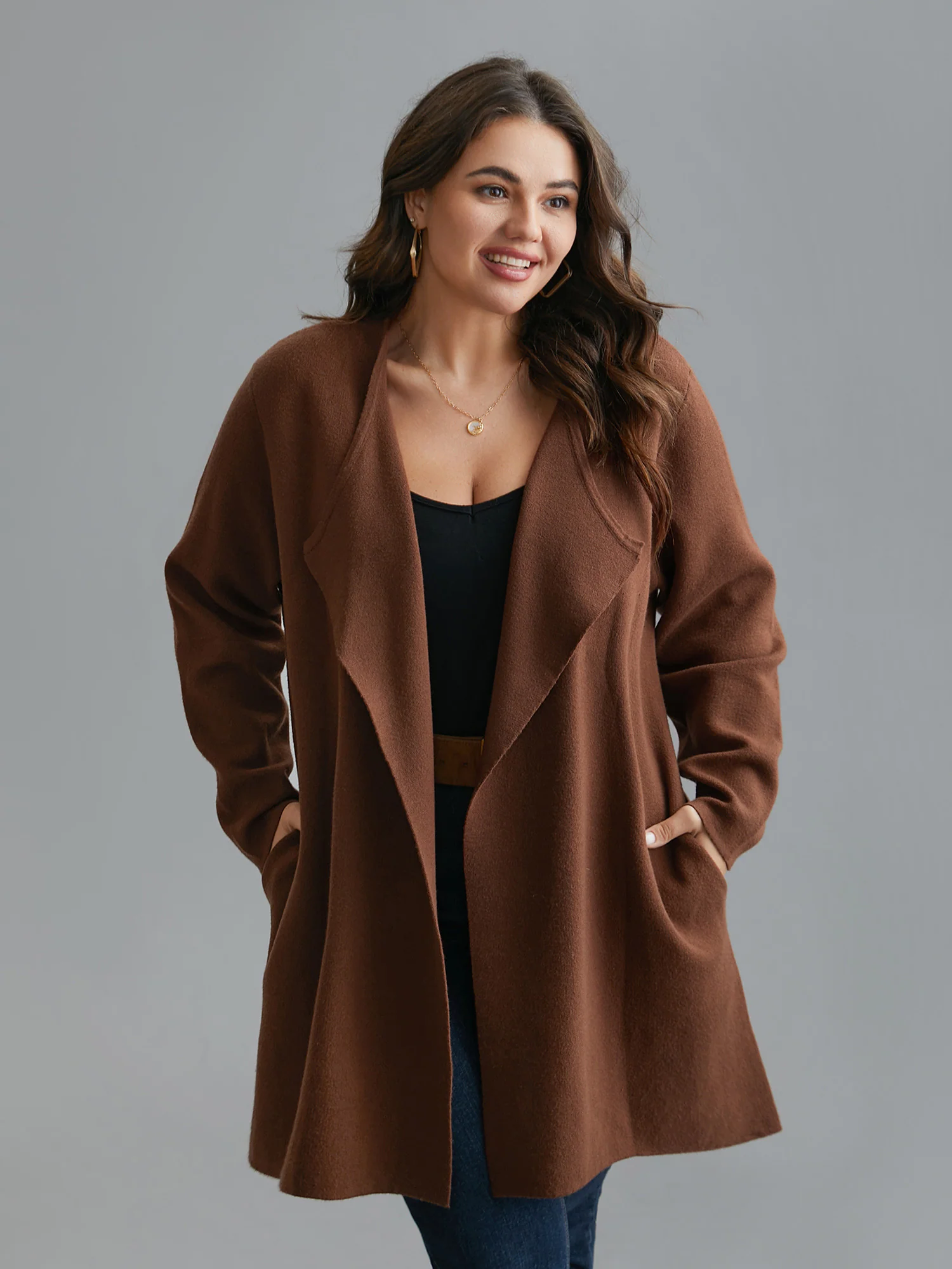 Supersoft Essentials Side Pocket Collared Knit Cardigan - Image 3