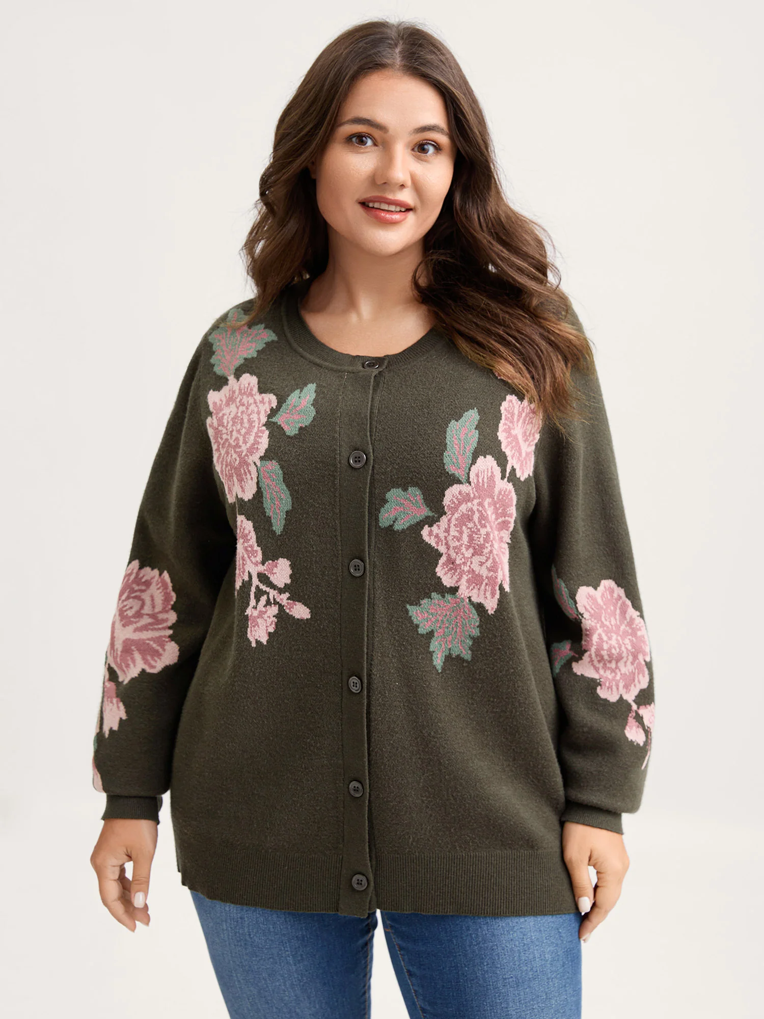 Supersoft Floral Print Button-Down Knit Cardigan - Image 4