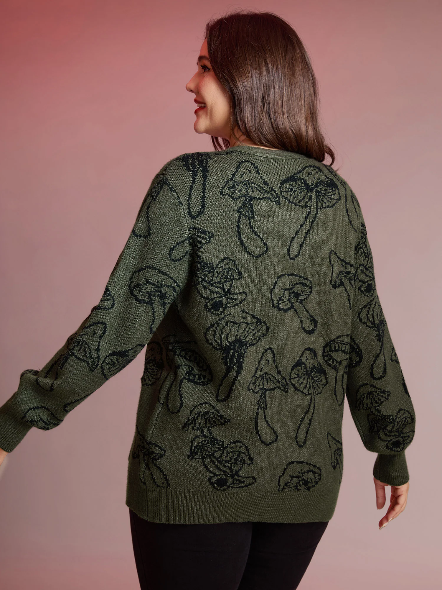 Supersoft Mushroom Print Button-Down Cardigan - Image 5