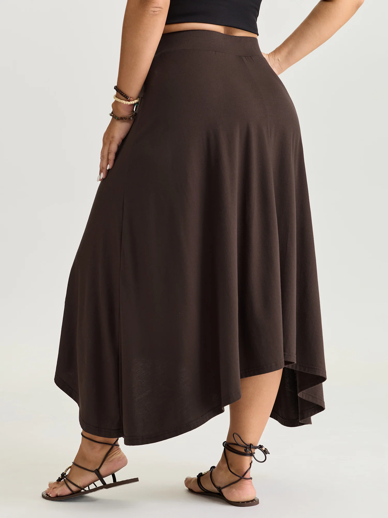 Supersoft Ring Detail Tie Asymmetrical Hem Midi Skirt - Image 5