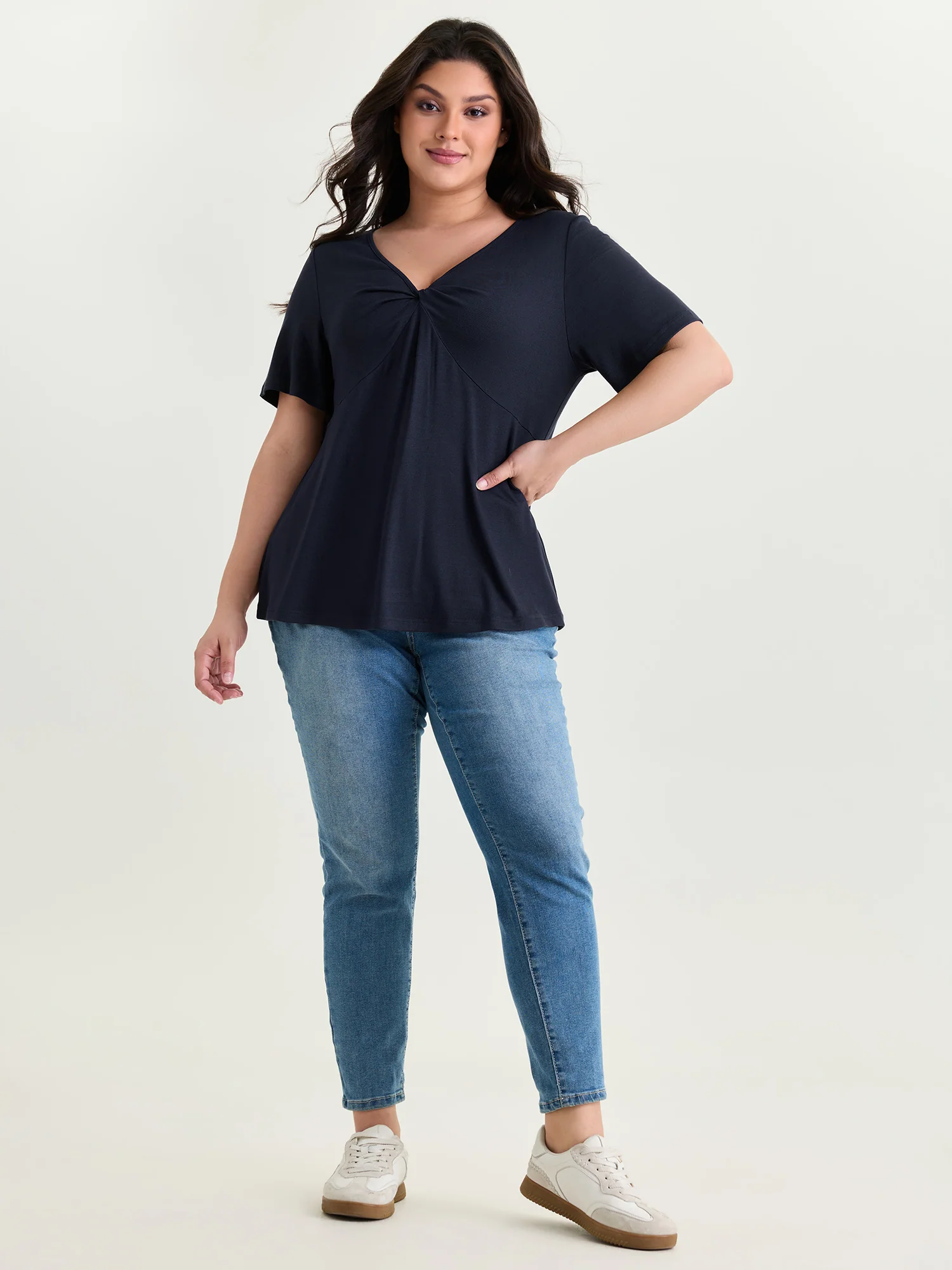 Supersoft Ruched V-Neck T-Shirt - Image 3
