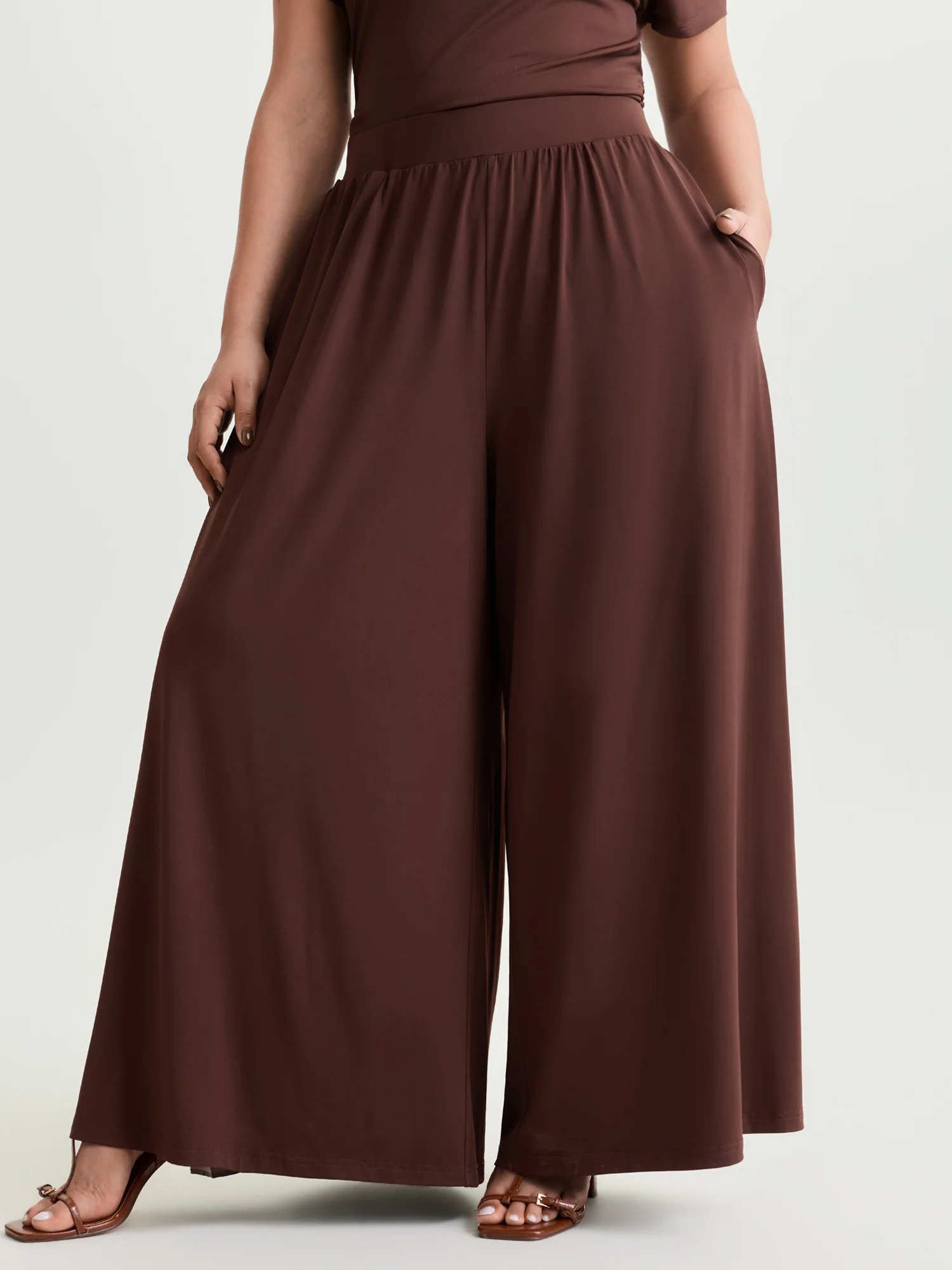 Supersoft Stretchy Pleated Flared Plain Pants - Image 2