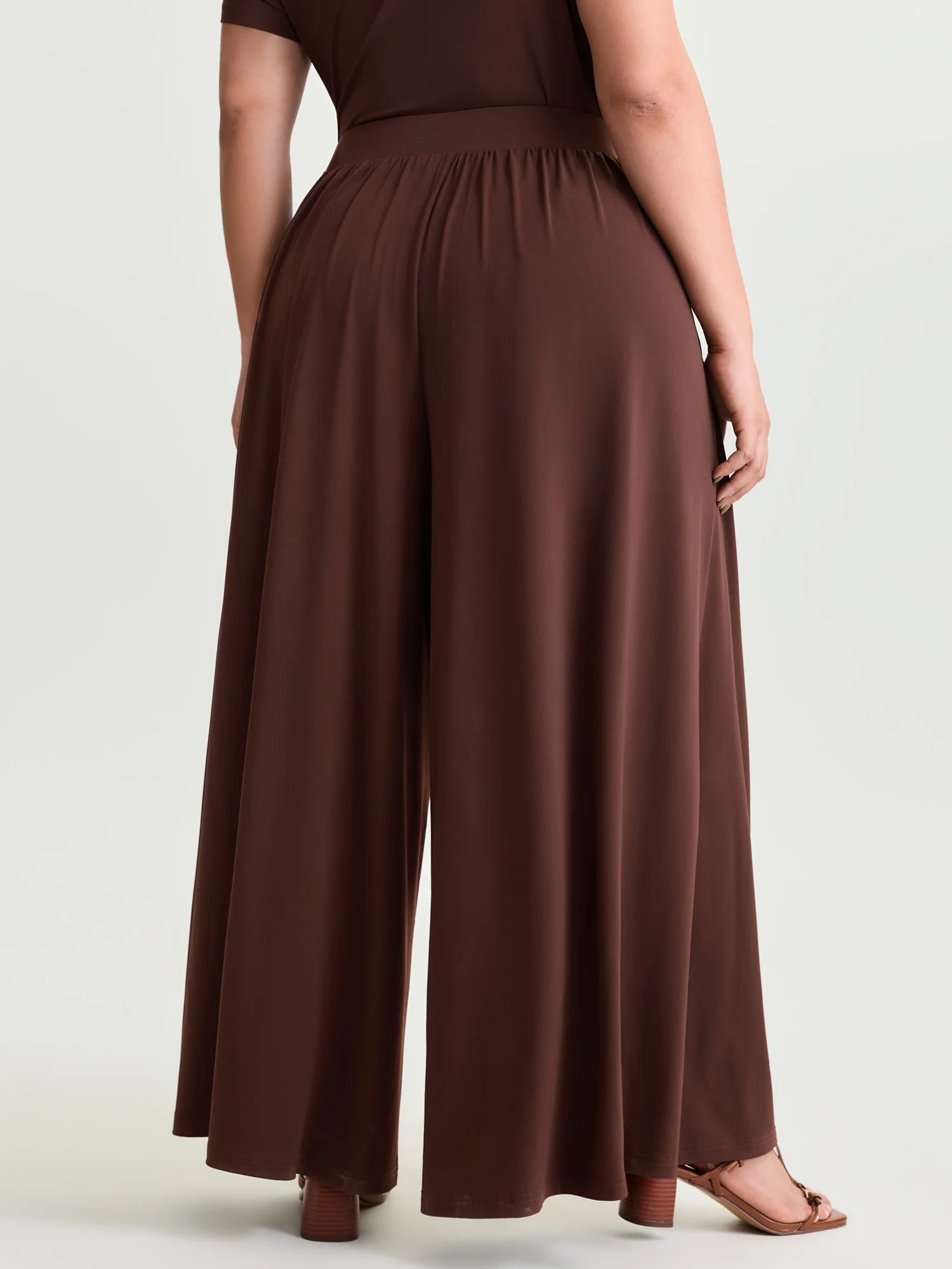 Supersoft Stretchy Pleated Flared Plain Pants - Image 5
