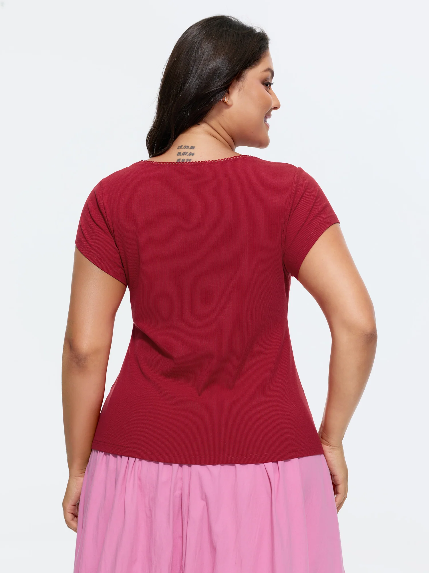 Supersoft Stretchy Scoop Neckline Plain T-Shirt - Image 4