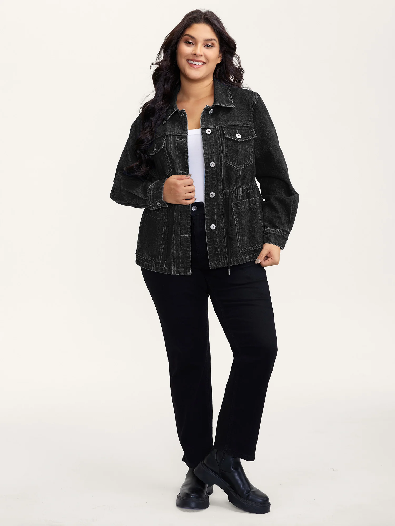 Supersoft Stretchy Waist Button-Down Denim Jacket - Image 3