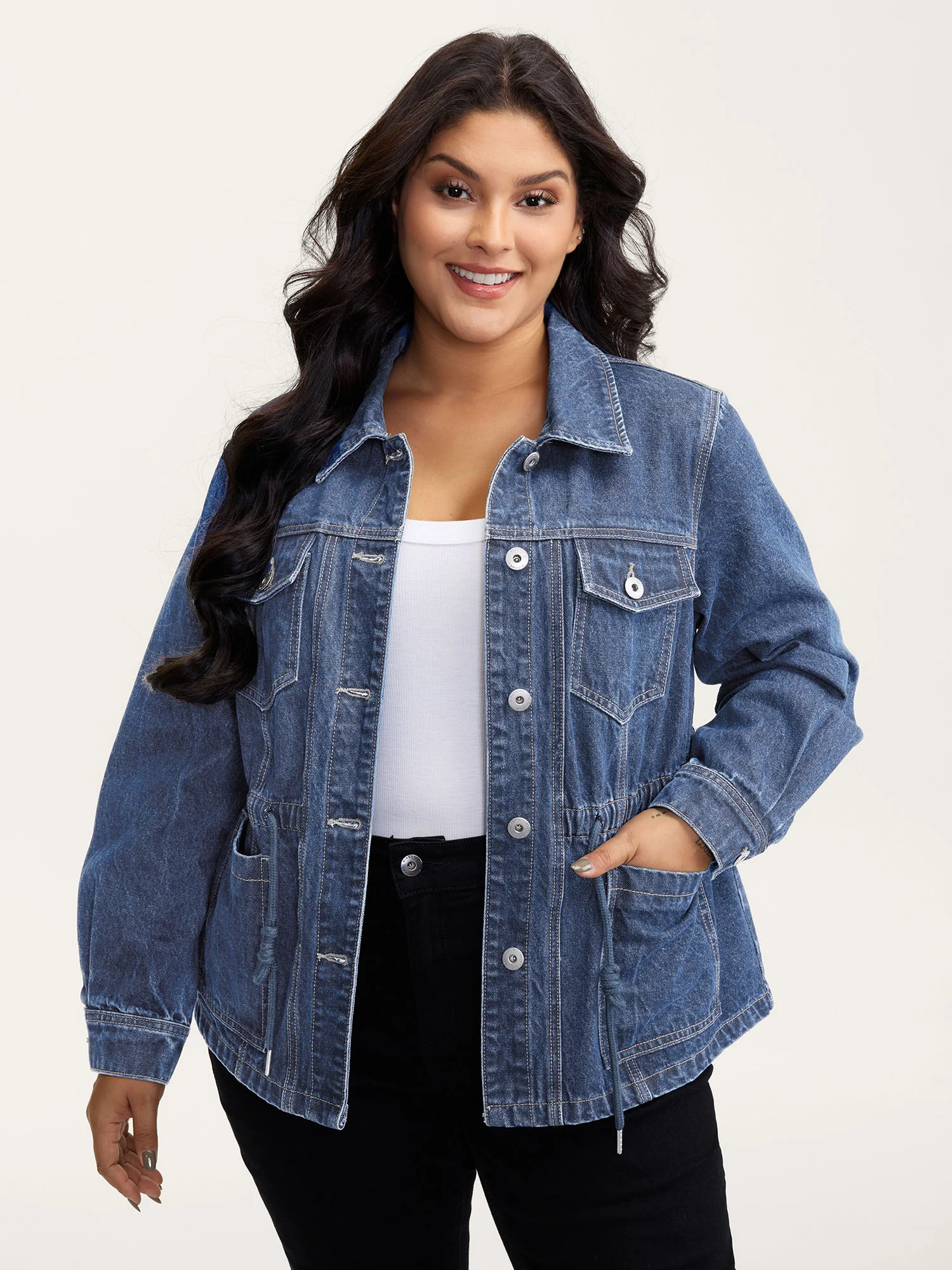 Supersoft Stretchy Waist Button-Down Denim Jacket - Image 6