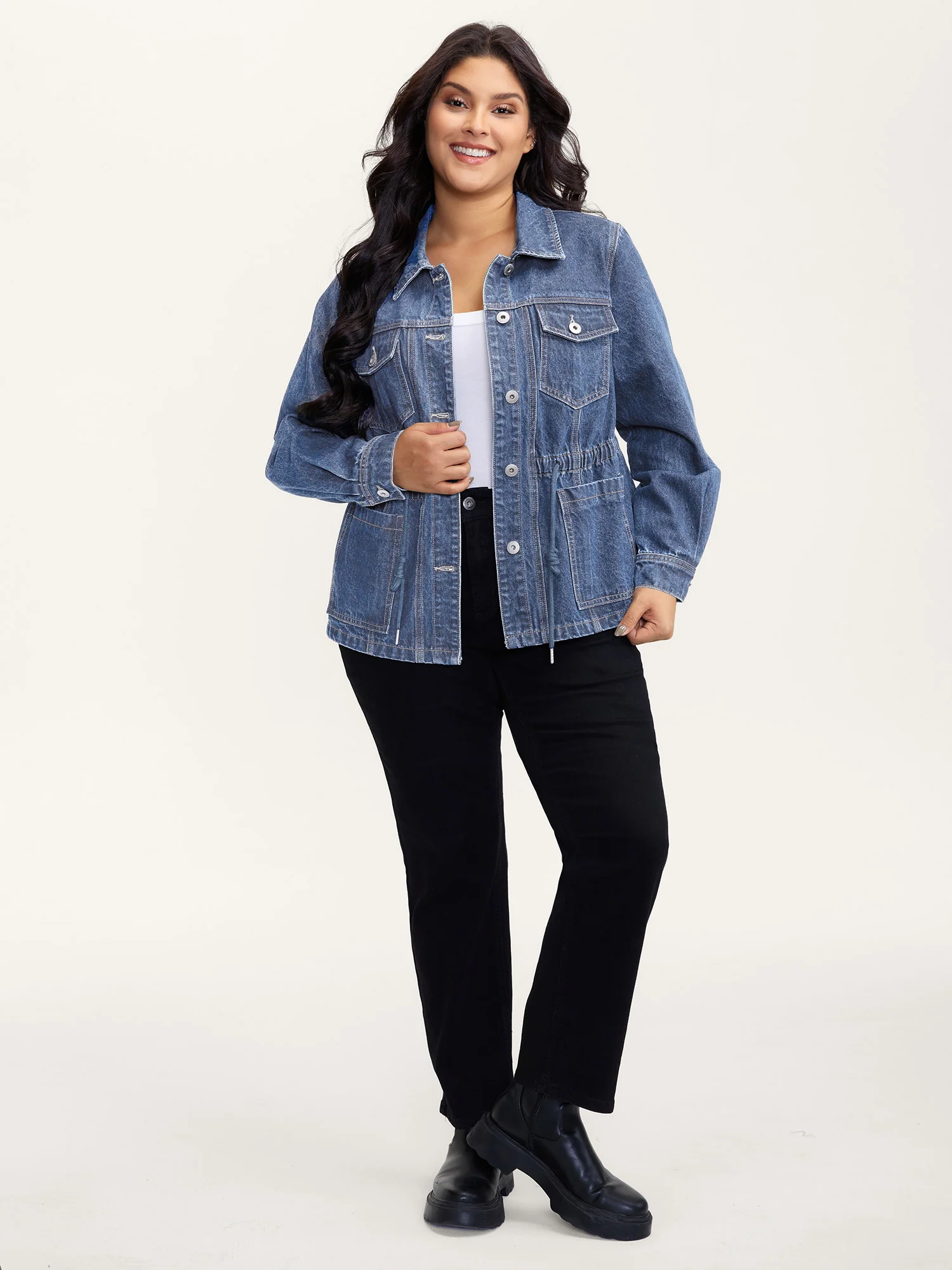 Supersoft Stretchy Waist Button-Down Denim Jacket - Image 8