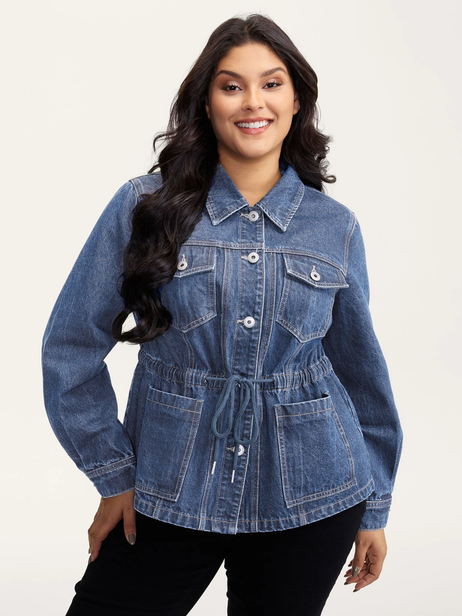 Supersoft Stretchy Waist Button-Down Denim Jacket - Image 9