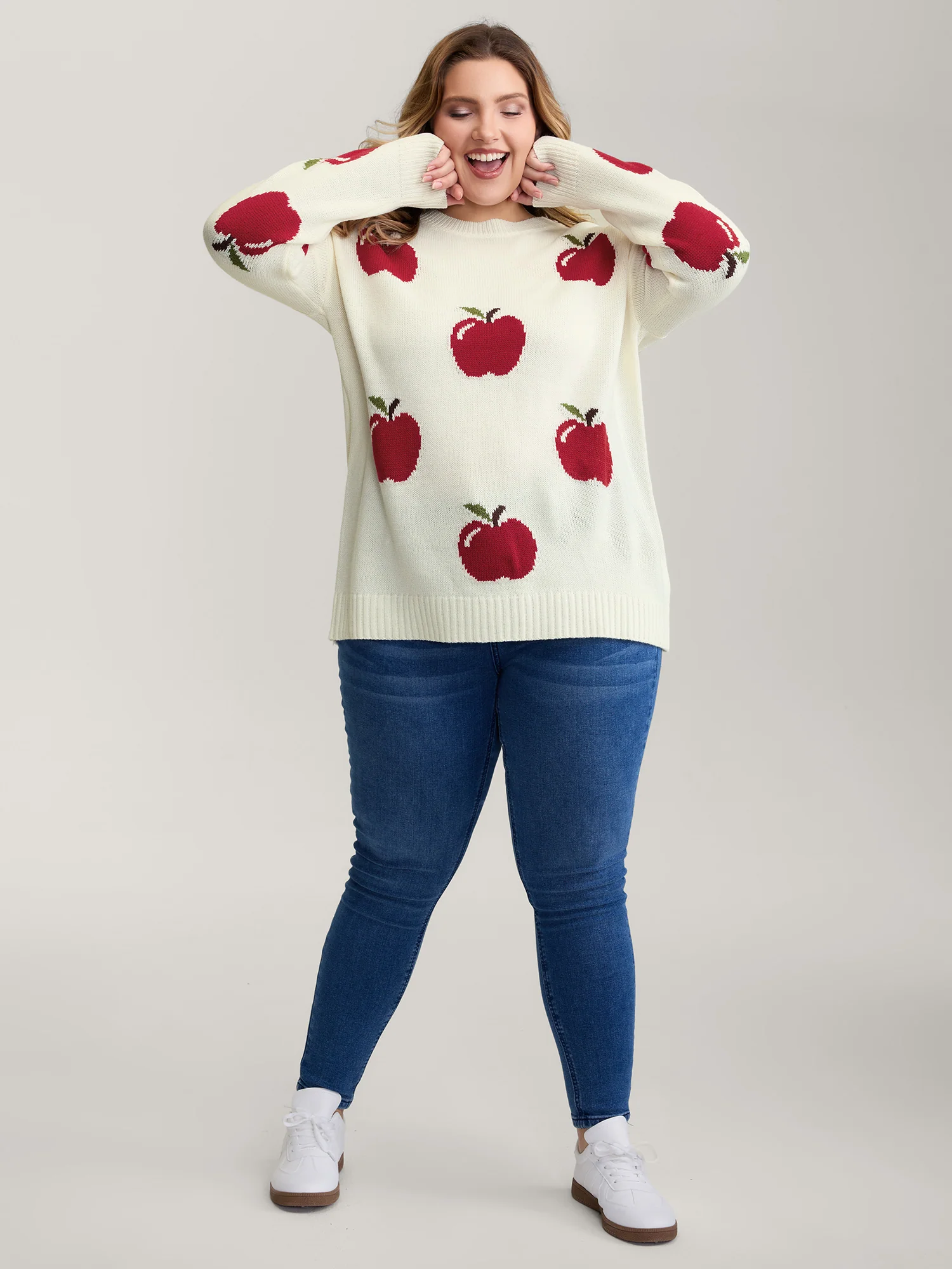 Sweet Apple Print Jacquard Print Pullover - Image 3