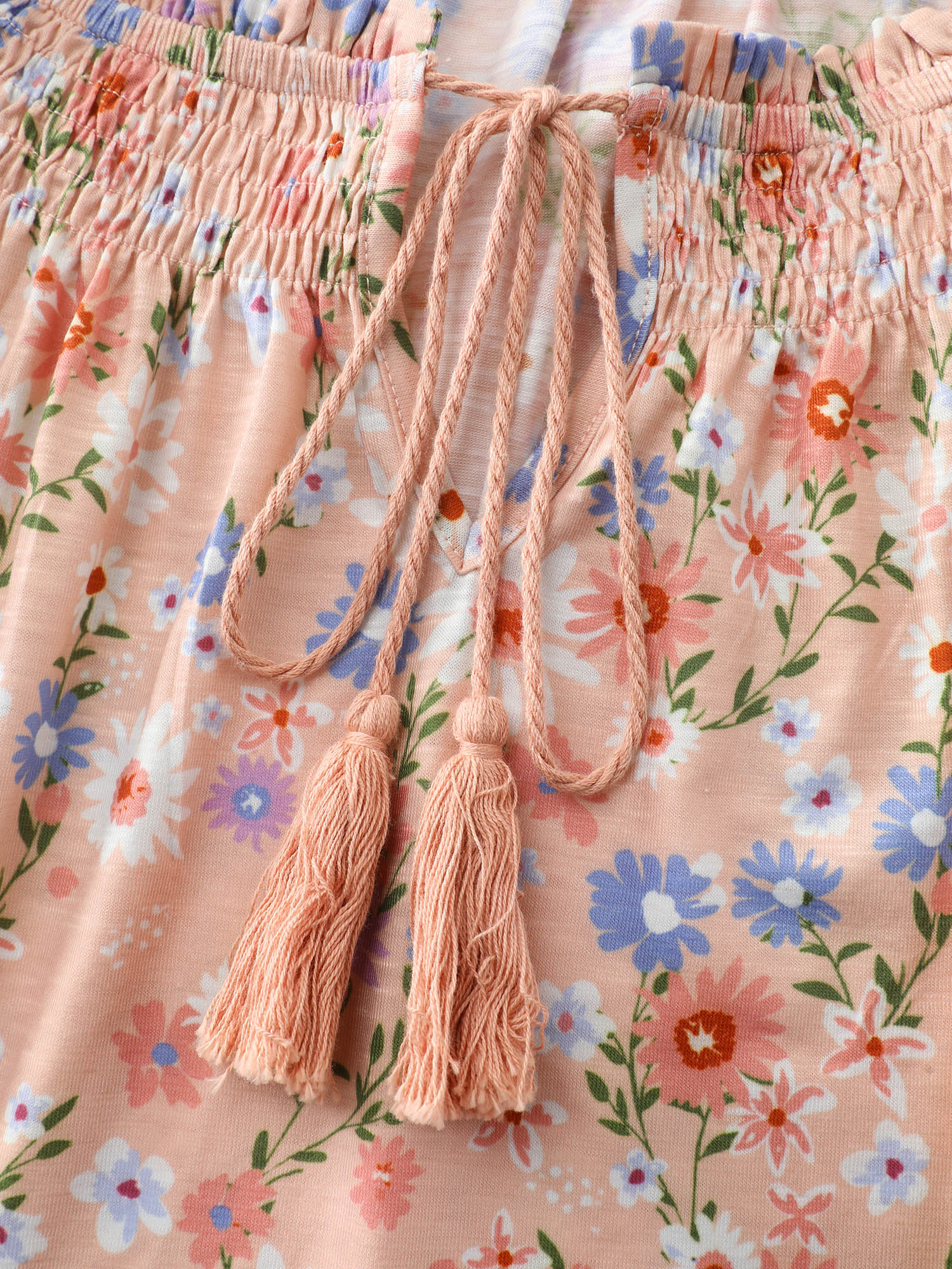 Sweet Floral Print Shirred Drawstring Neckline Top - Image 5