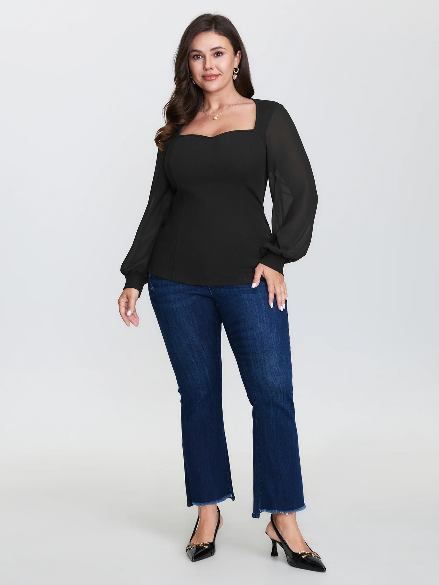 Sweetheart Neckline Cinched Waist Blouse - Image 5