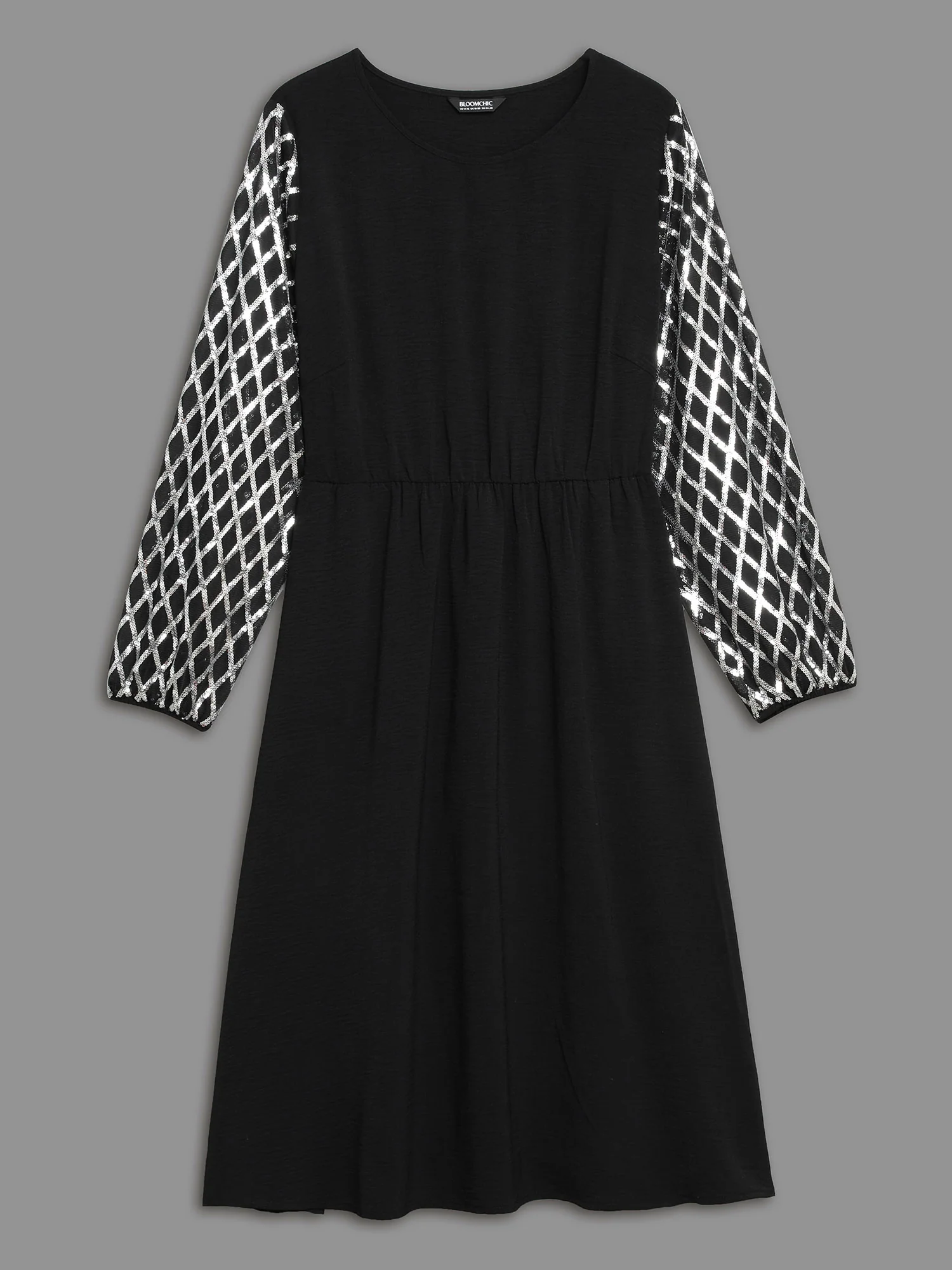 Texture Sequin Mesh Patchwork Midi Dress - Image 8