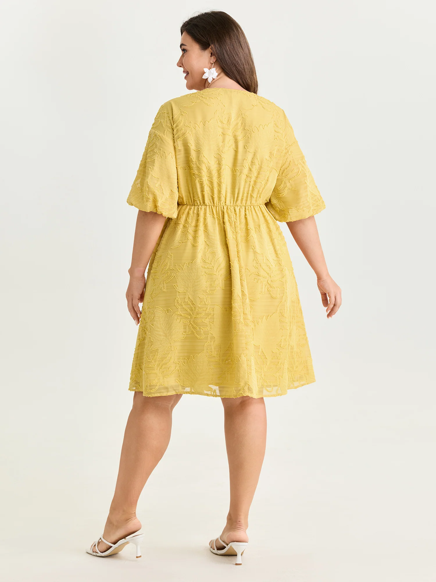 Textured Cinched-Waist V-Neck Mini Dress - Image 4