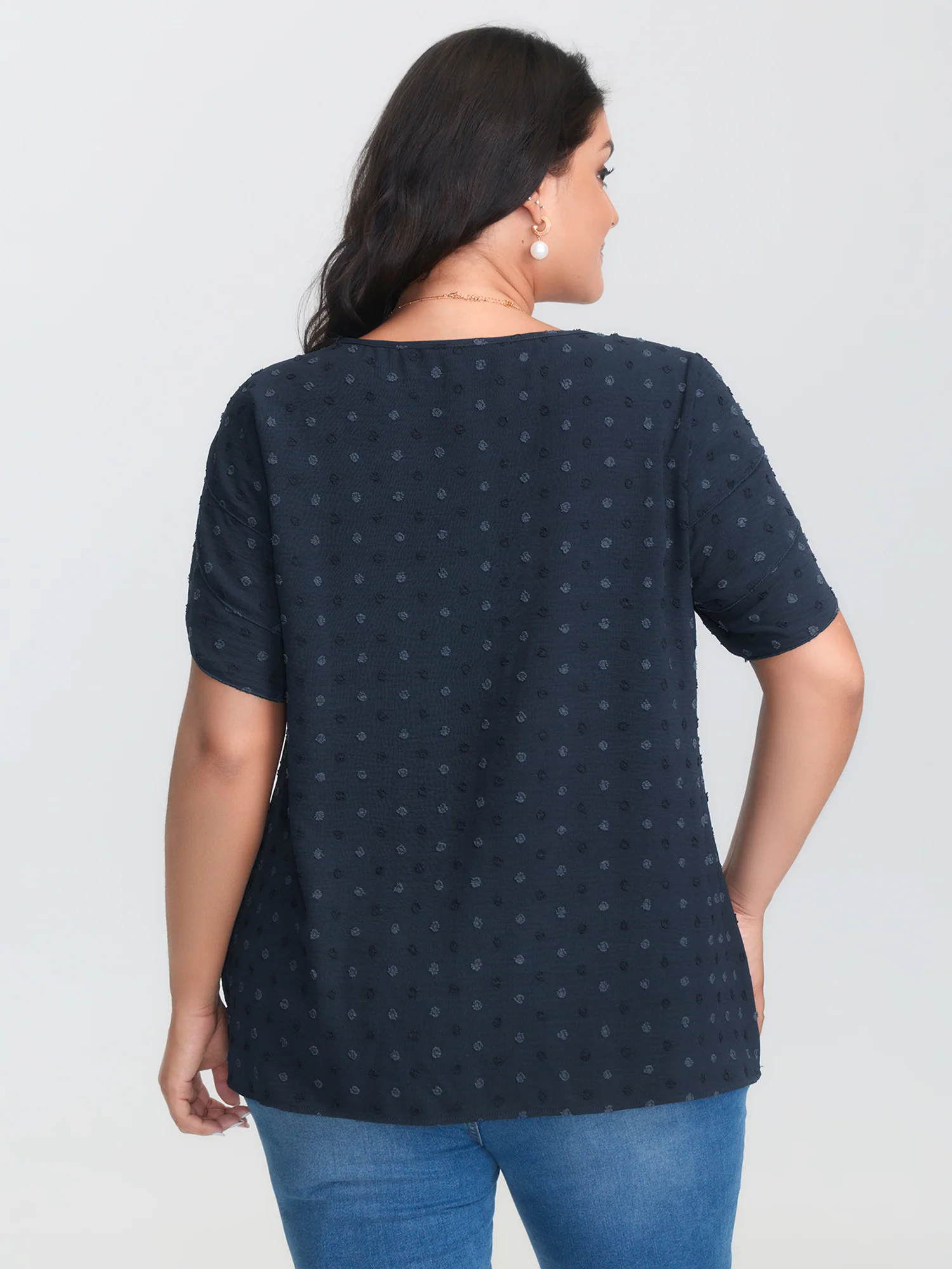 Textured Color Contrast Petal Sleeve Blouse - Image 12