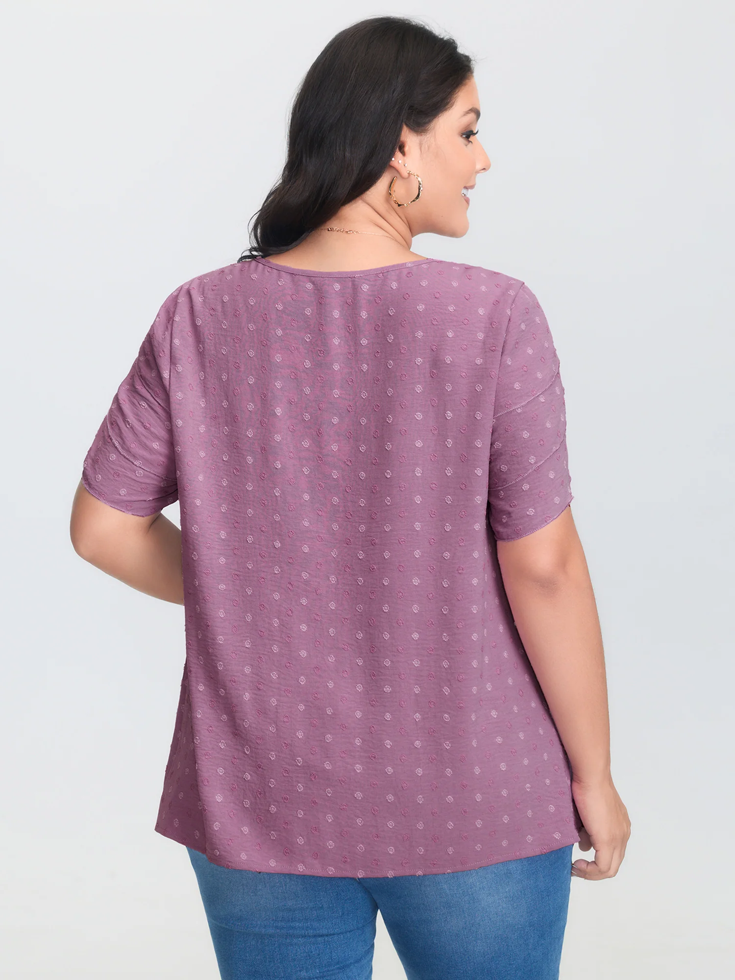 Textured Color Contrast Petal Sleeve Blouse - Image 8