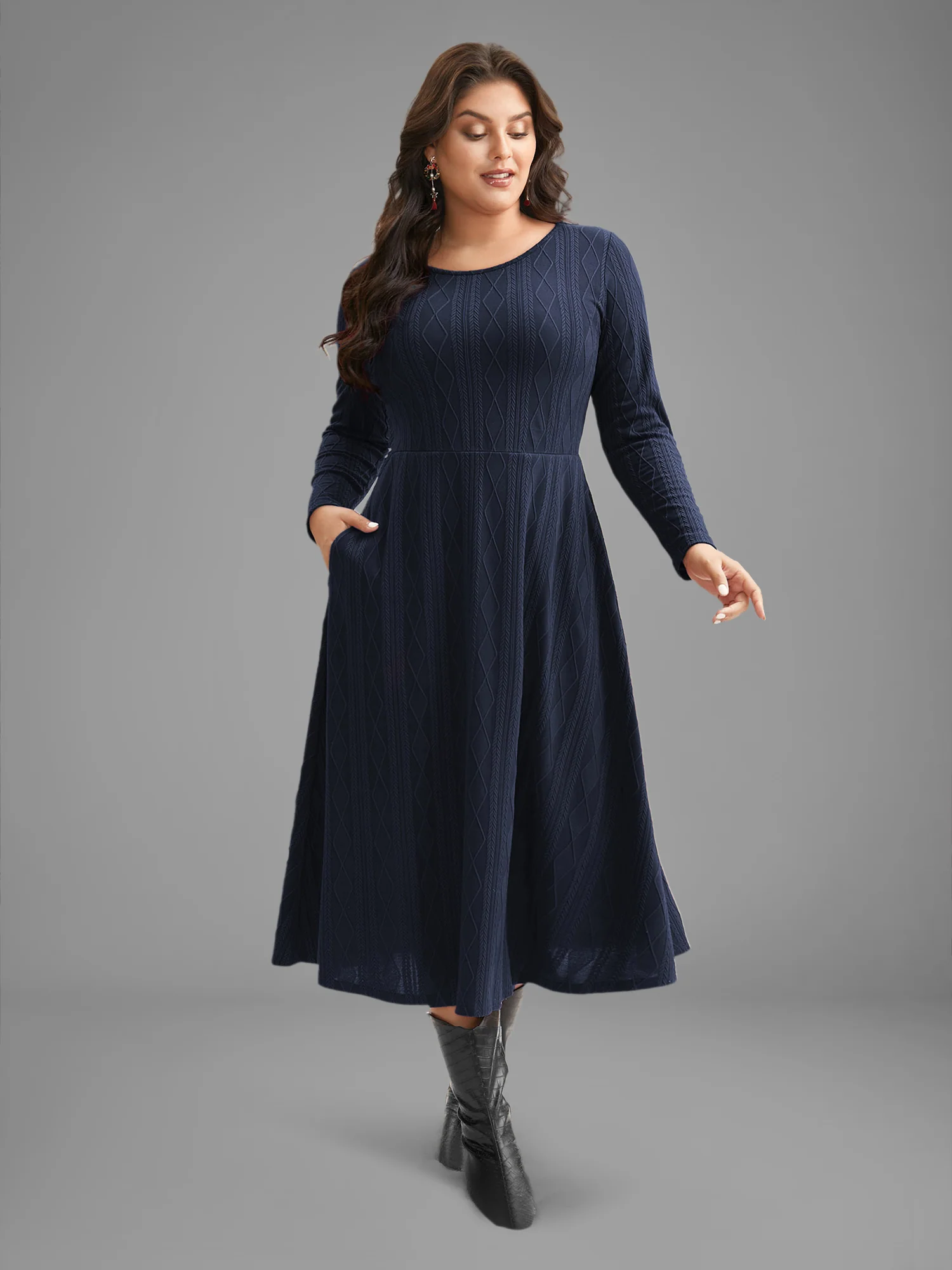 Textured Knit Fit-And-Flare Midi Dress - Image 10