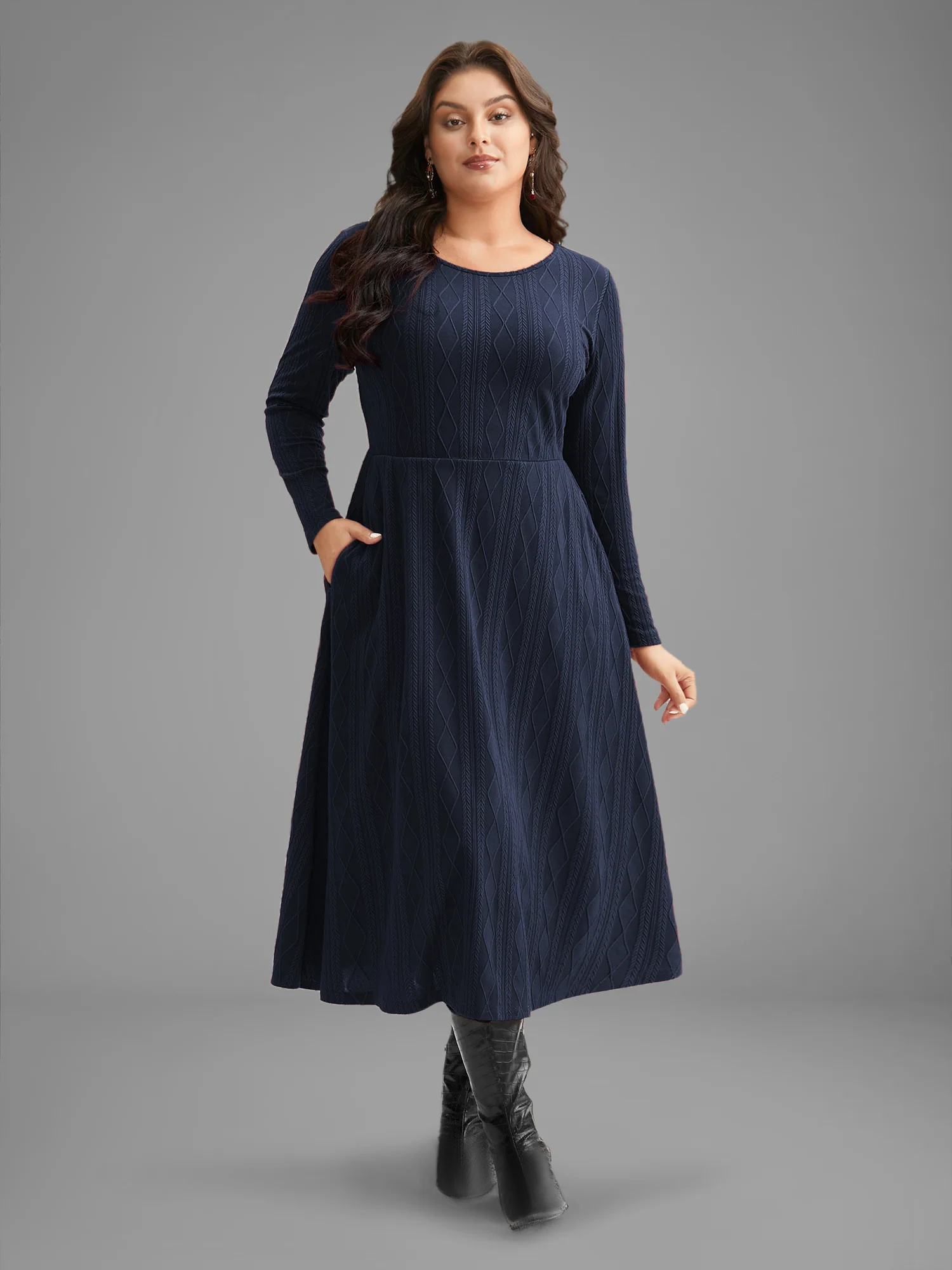 Textured Knit Fit-And-Flare Midi Dress - Image 11