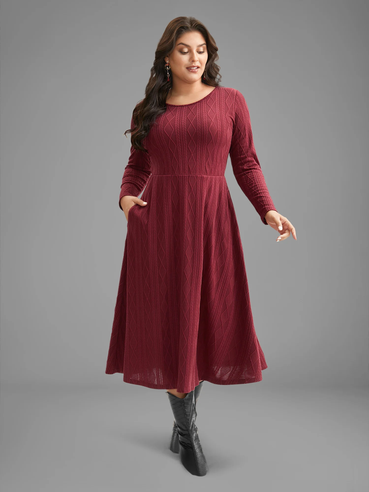 Textured Knit Fit-And-Flare Midi Dress - Image 3