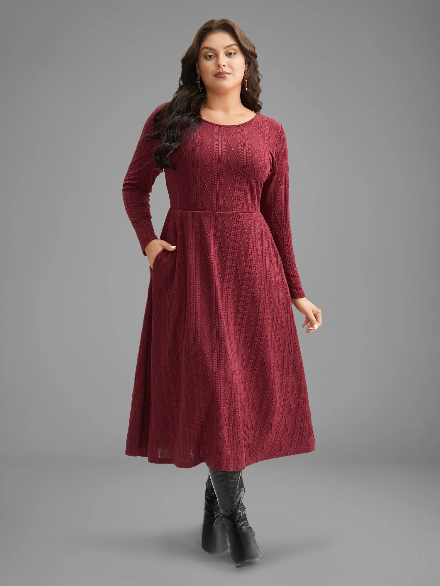 Textured Knit Fit-And-Flare Midi Dress - Image 4