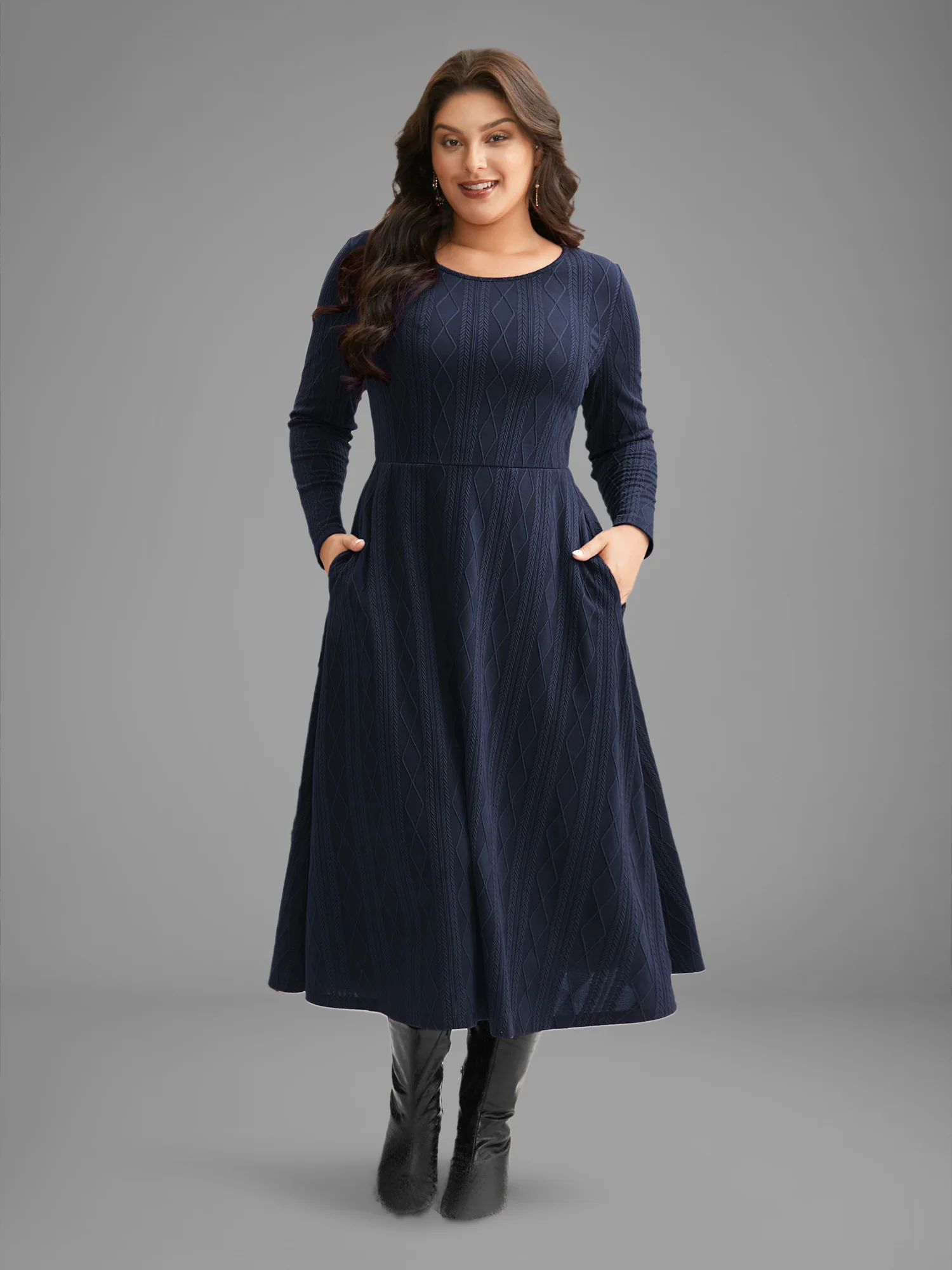 Textured Knit Fit-And-Flare Midi Dress - Image 9