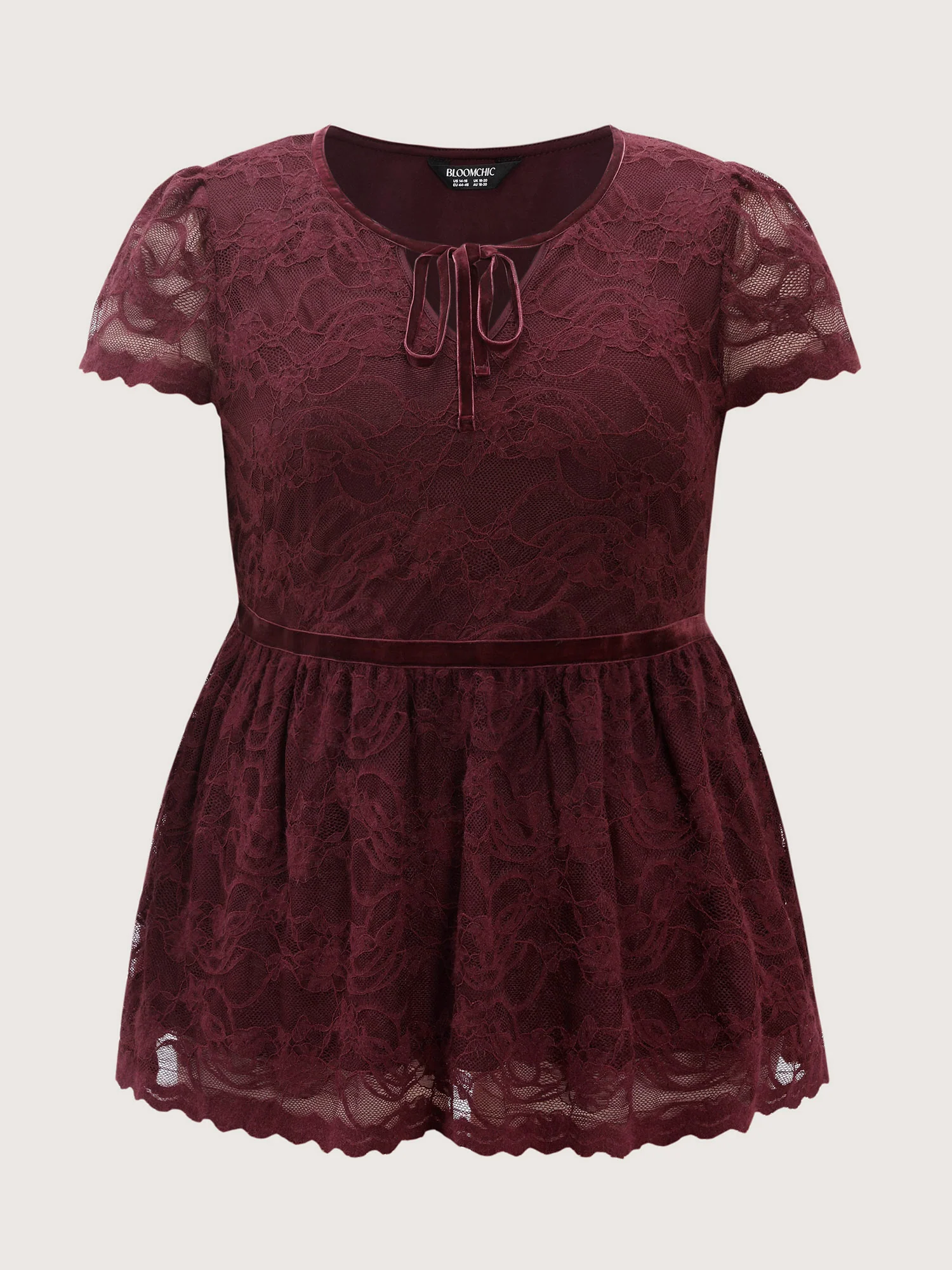Textured Neck-Tie Cinched-Flared Blouse - Image 8