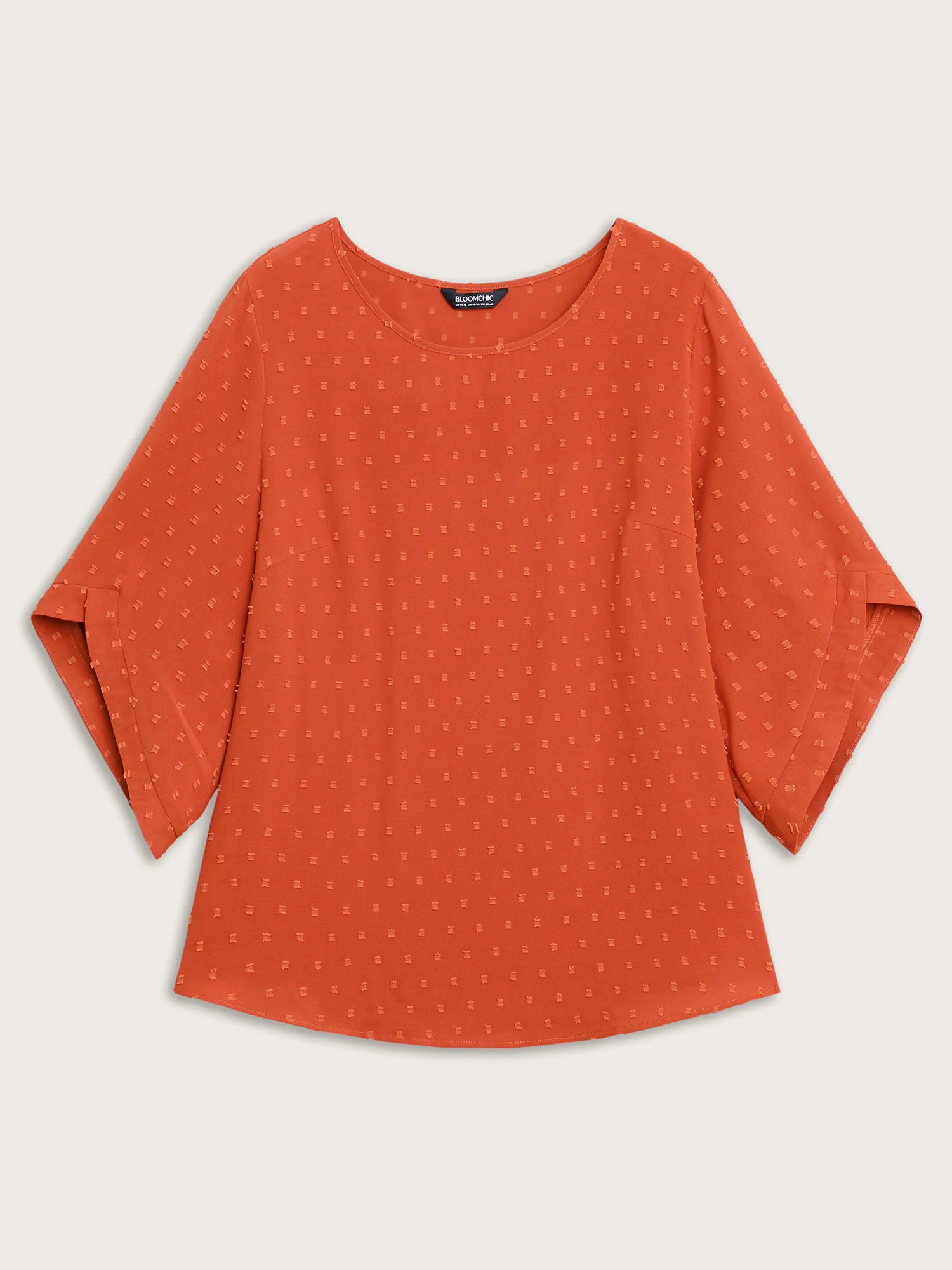 Textured Round Neck Bell Sleeve Blouse - Image 9