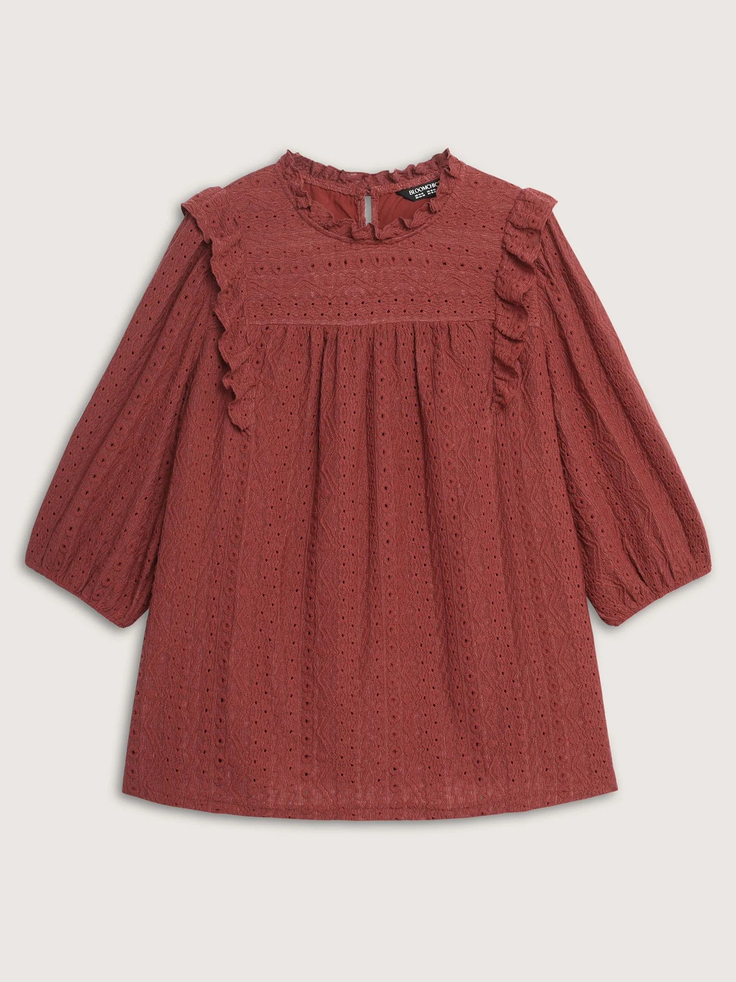 Textured Ruffled Neck Pleated Blouse - Image 7