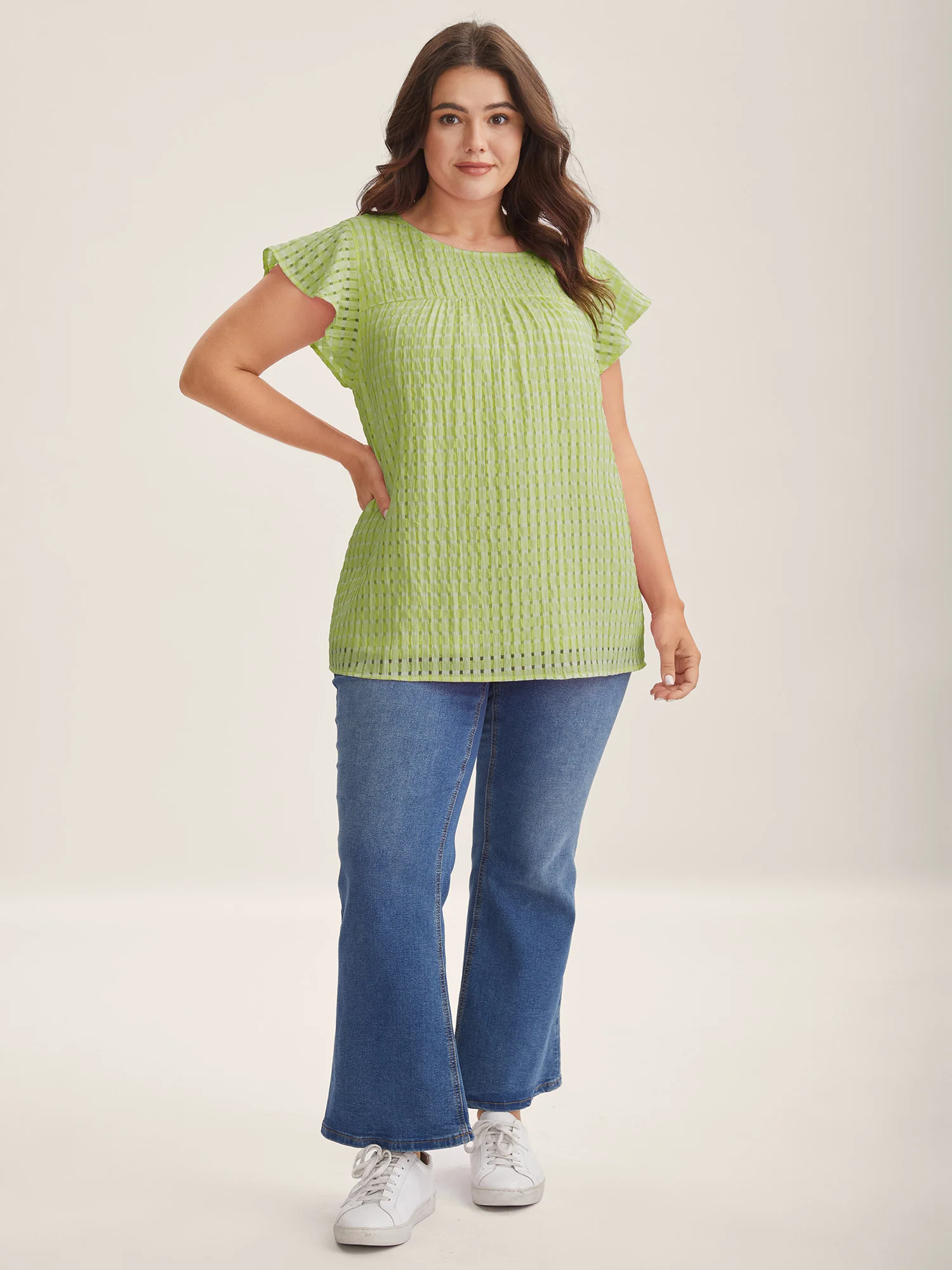 Textured Sheer Lined Flutter Sleeve Blouse - Image 10