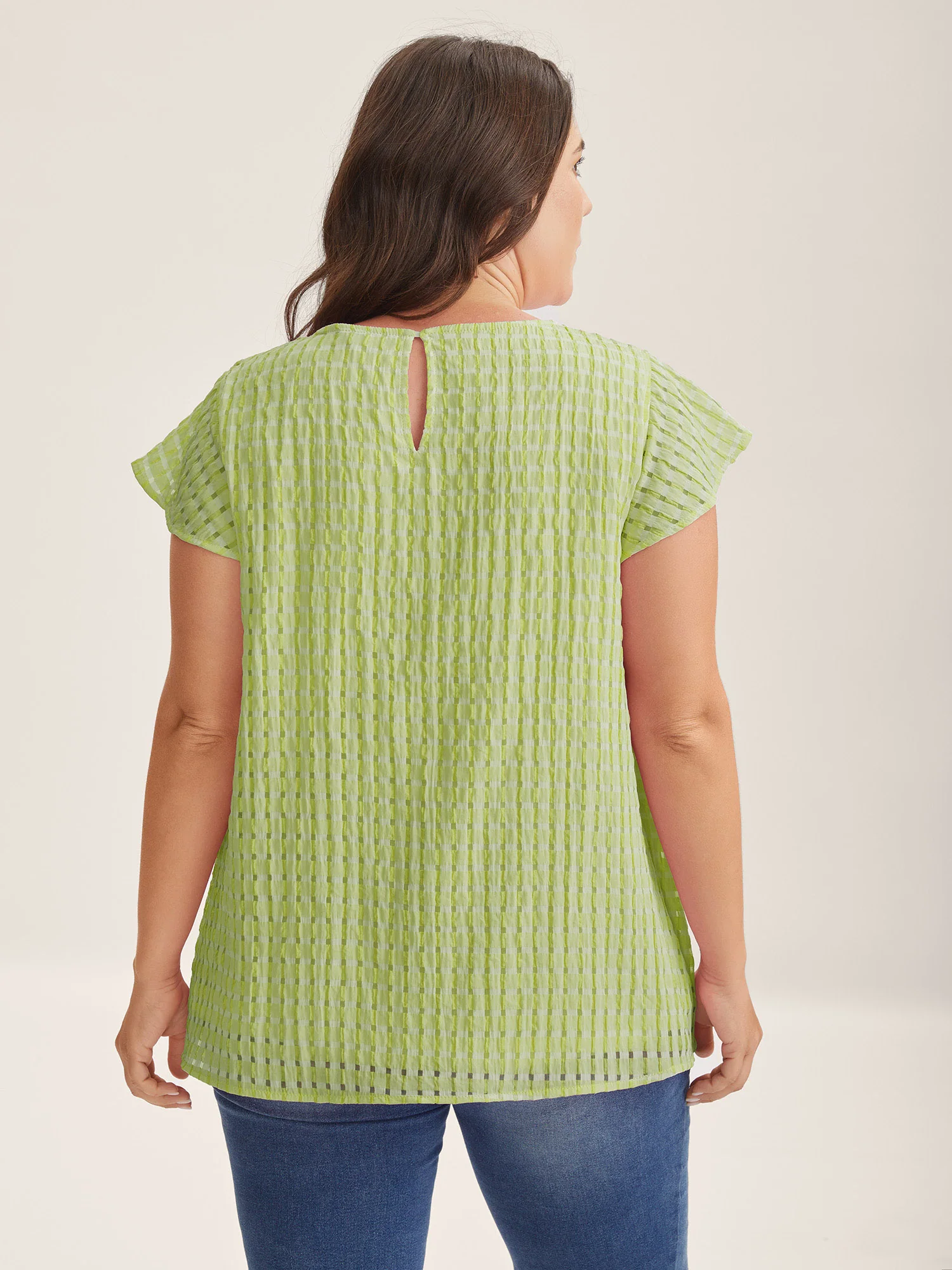 Textured Sheer Lined Flutter Sleeve Blouse - Image 9