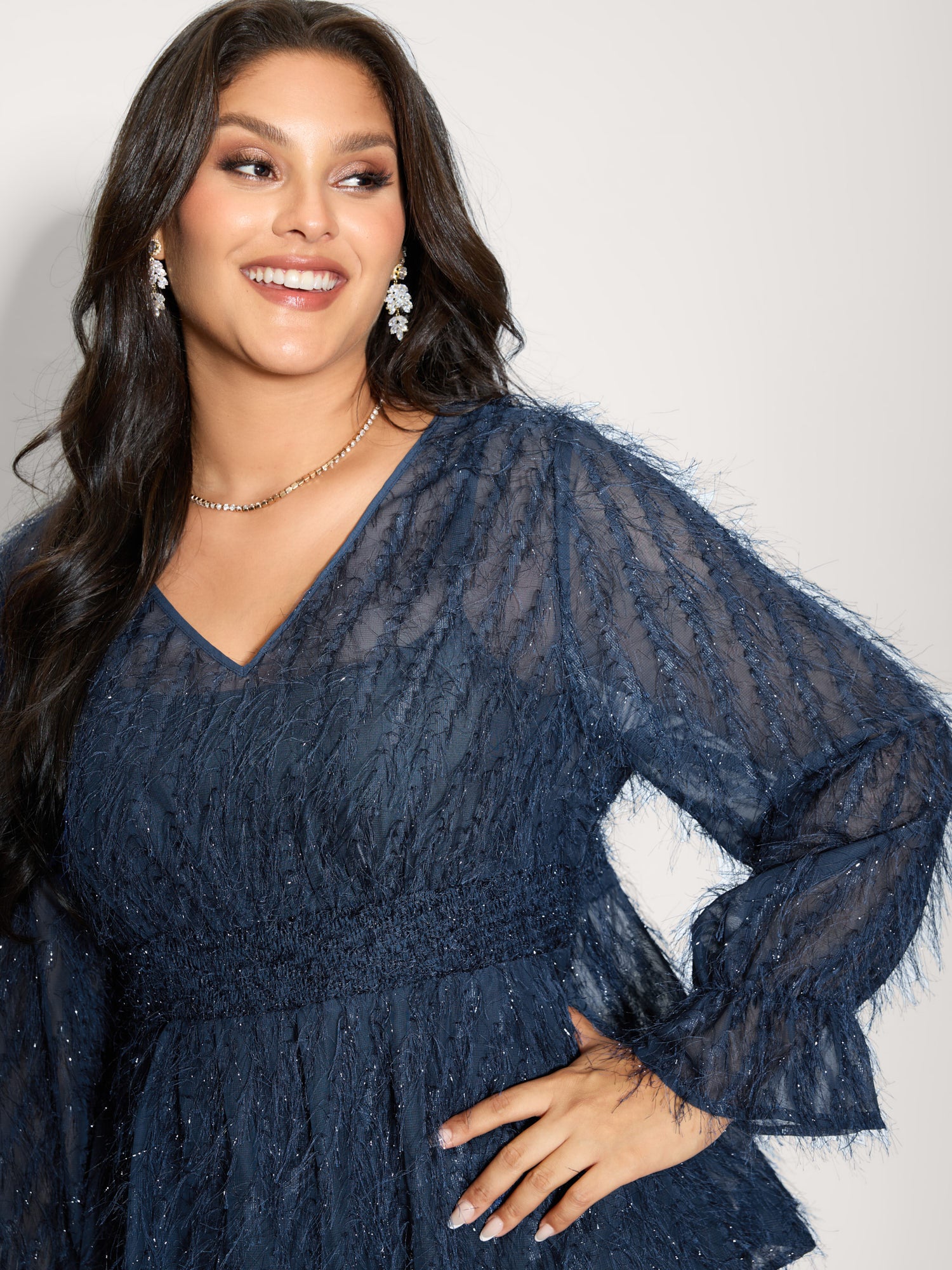 Textured Shirred Waist Sheer Blouse - Image 2