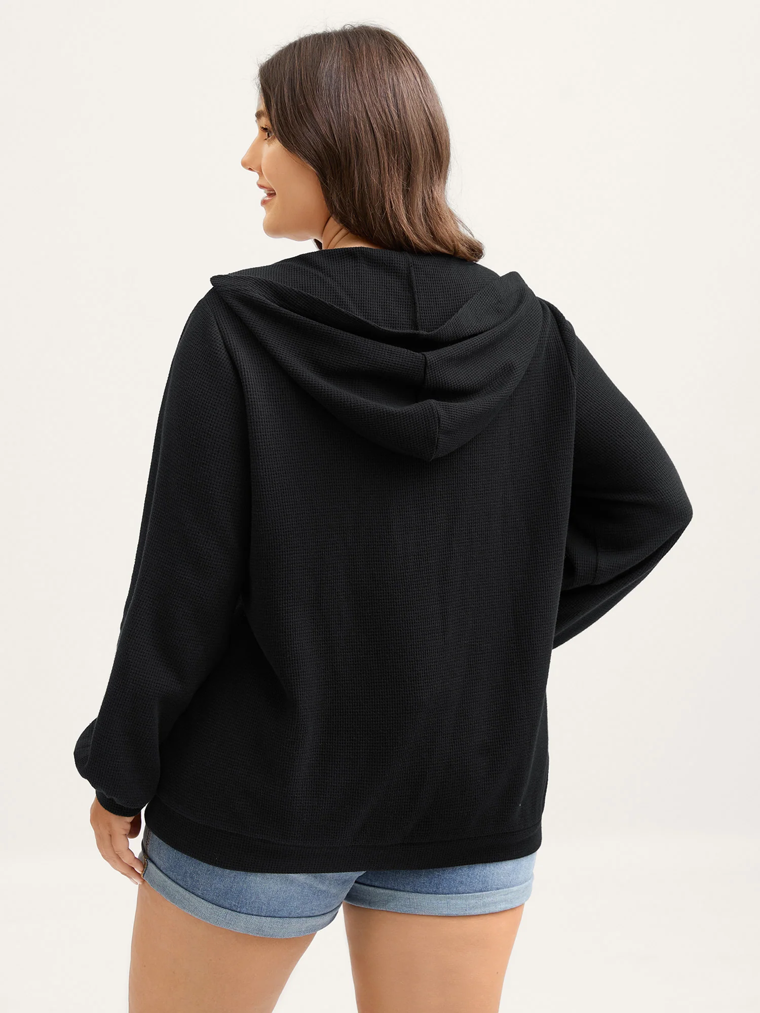 Textured Snap Buttons Hooded Sweatshirt - Image 4
