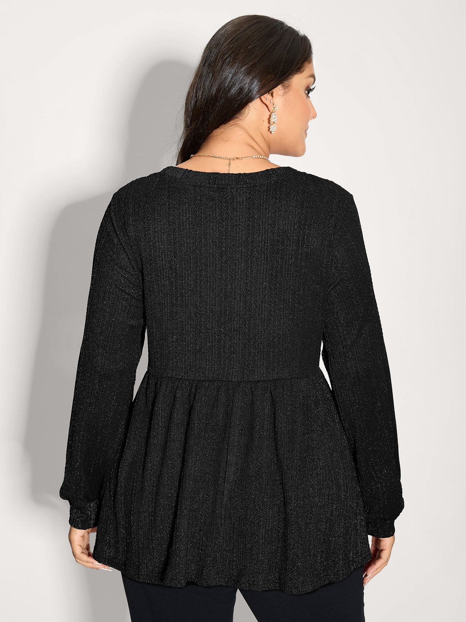 Textured Stretchy Flared Knit Top - Image 15