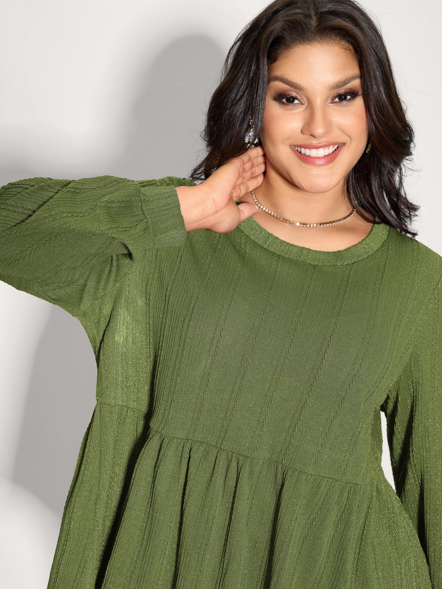 Textured Stretchy Flared Knit Top - Image 2