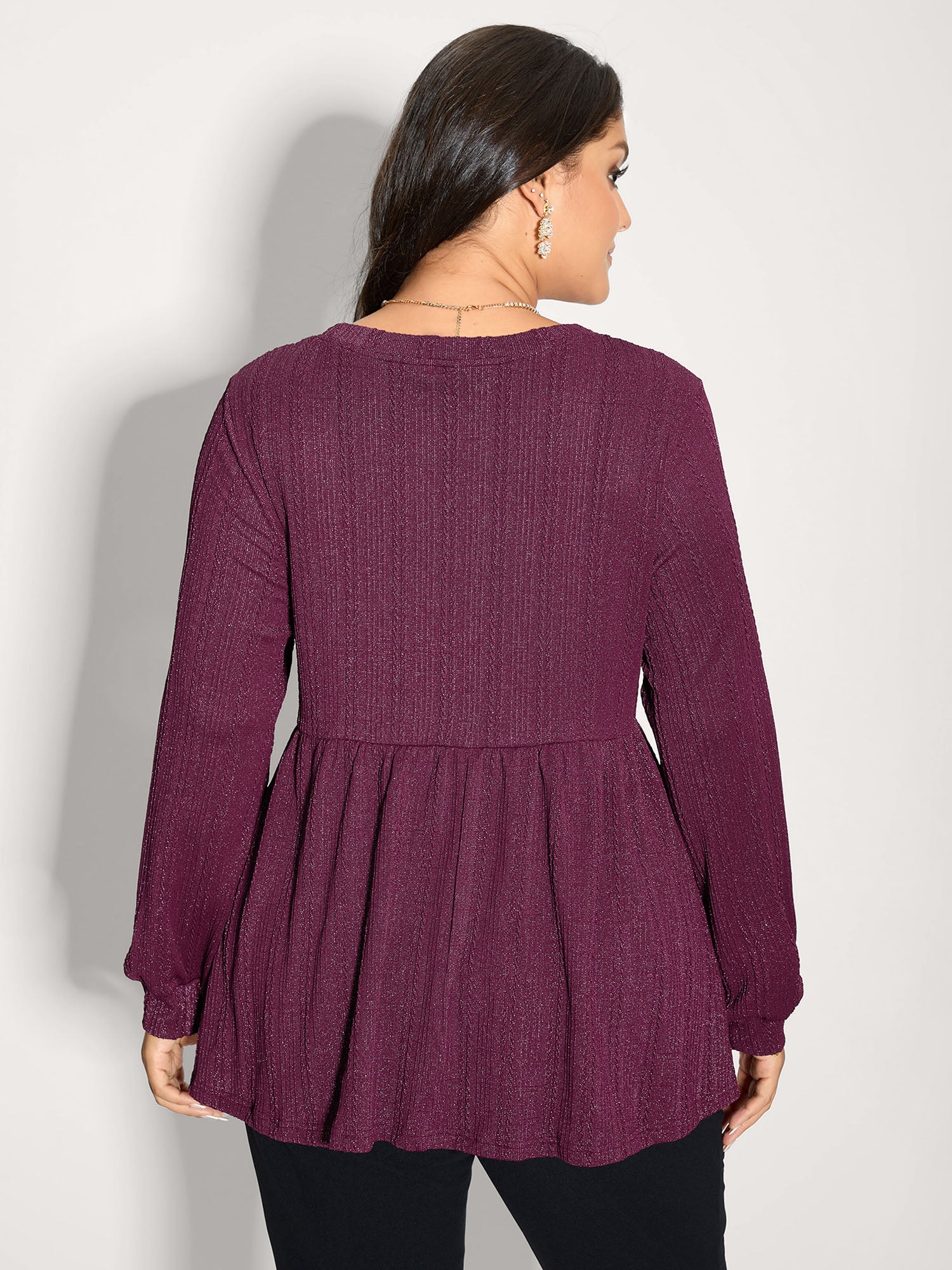 Textured Stretchy Flared Knit Top - Image 8