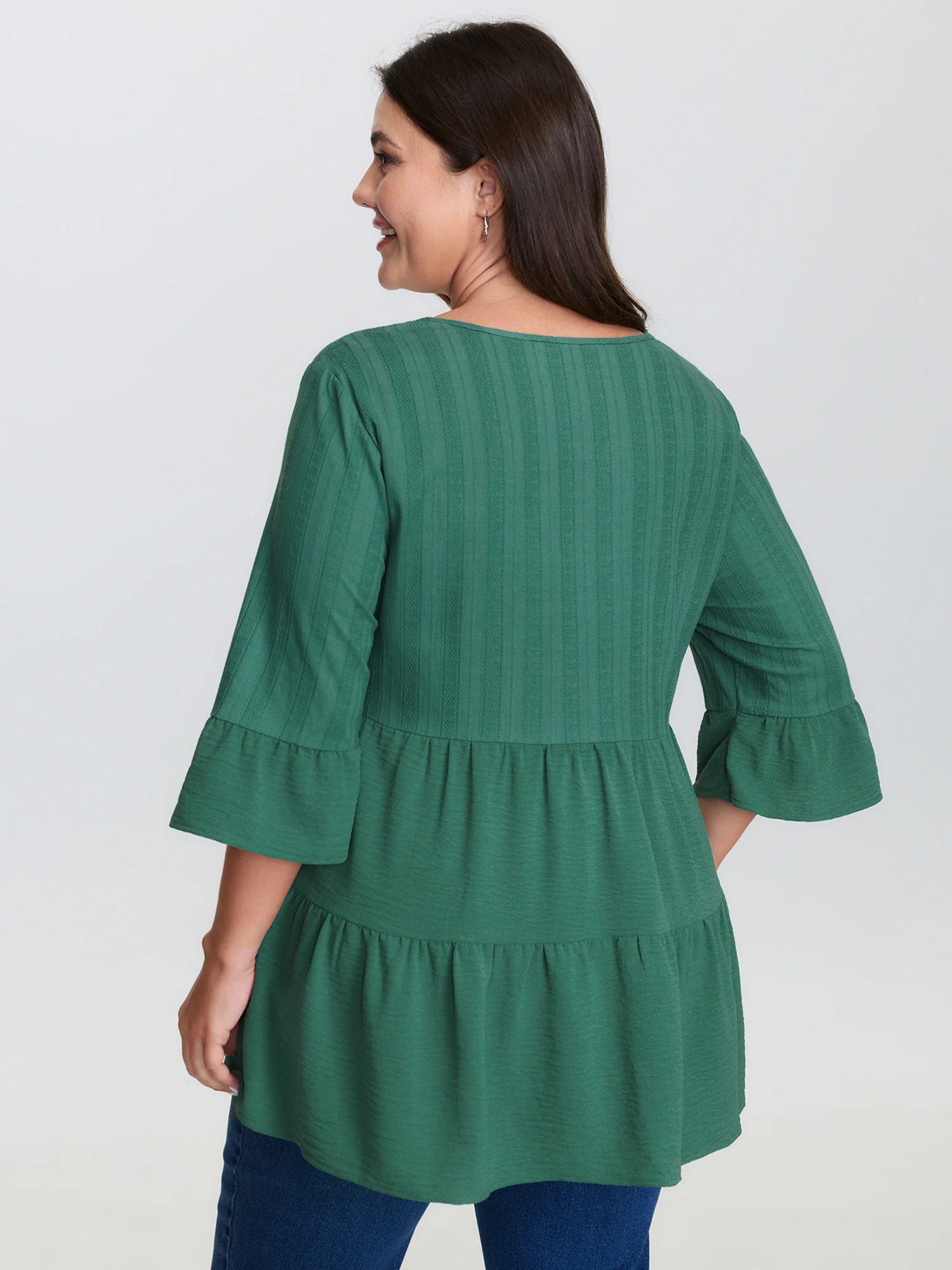 Cotton Textured Tiered Neck-Tie Blouse - Image 4