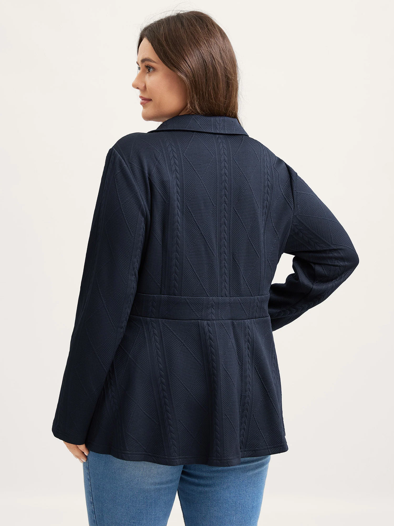 Textured Waist-Defining Solid Blazer - Image 5