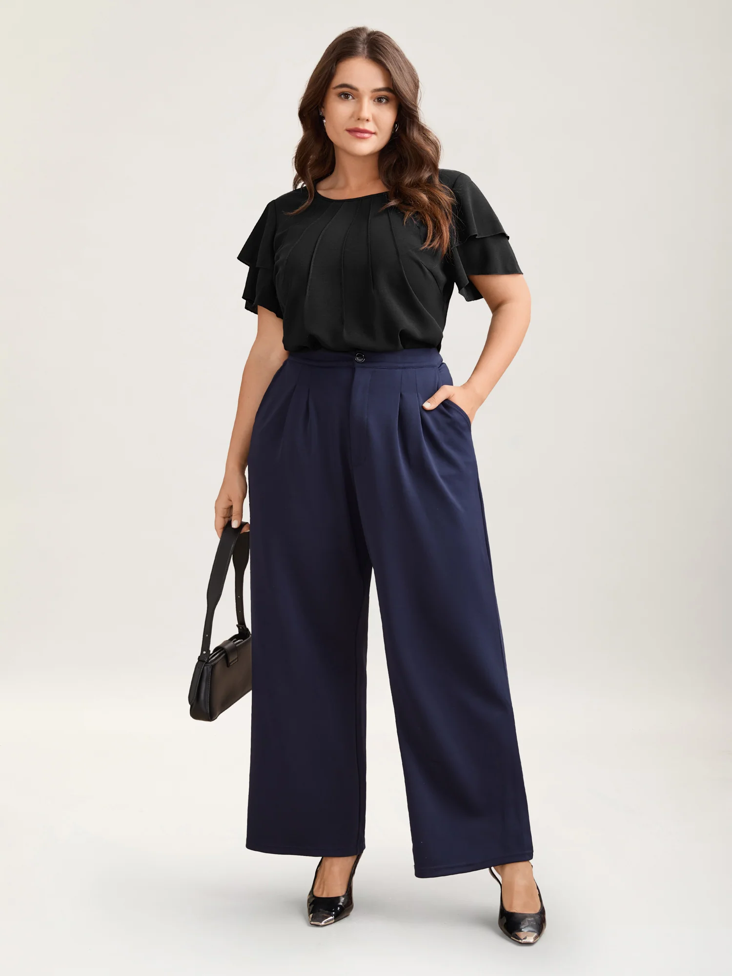 Toothpick Pleat Layered Flutter Sleeve Blouse - Image 4