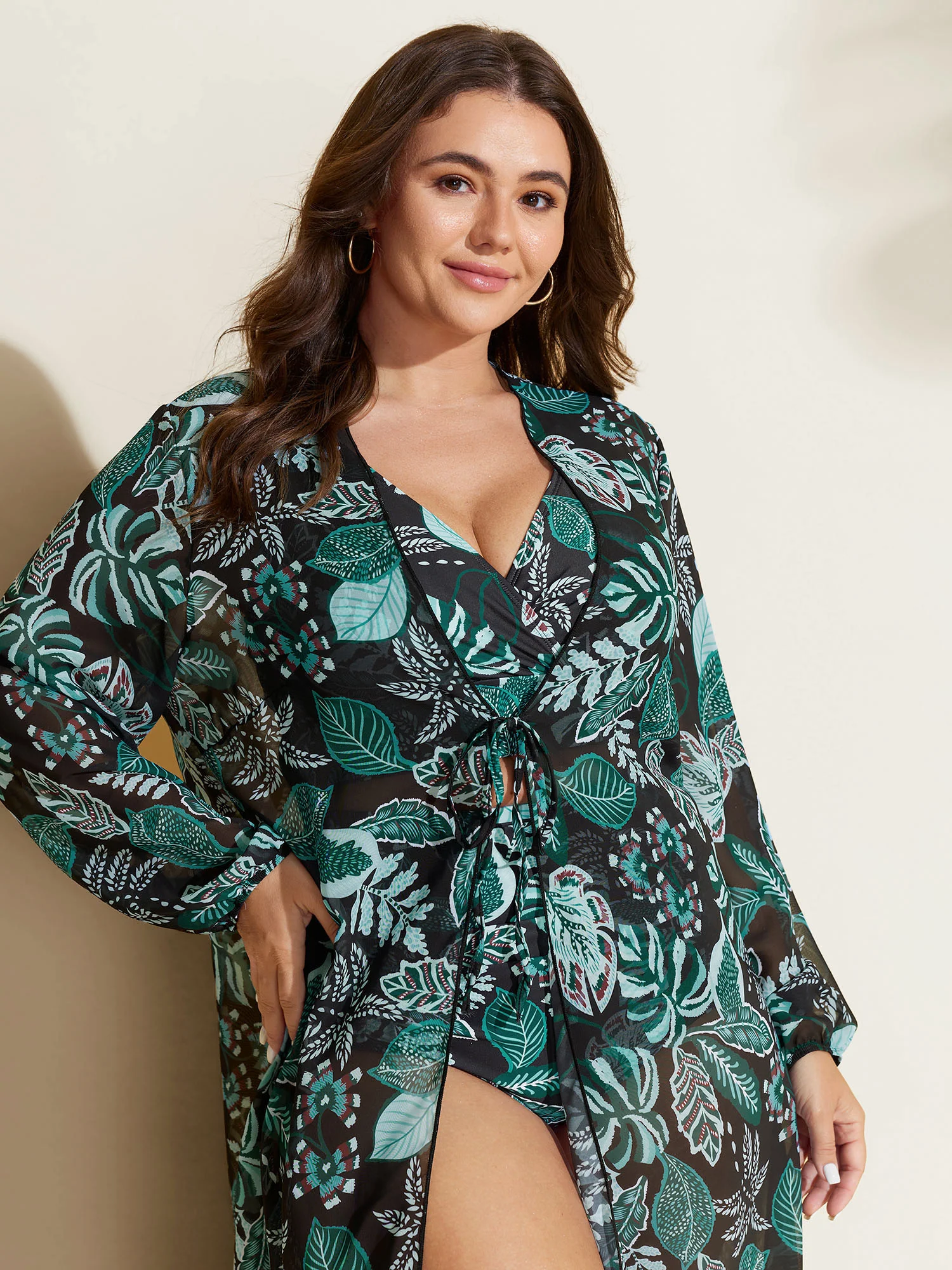 Tropical Breeze Stretchy Sleeve Swim Cover-Up - Image 2