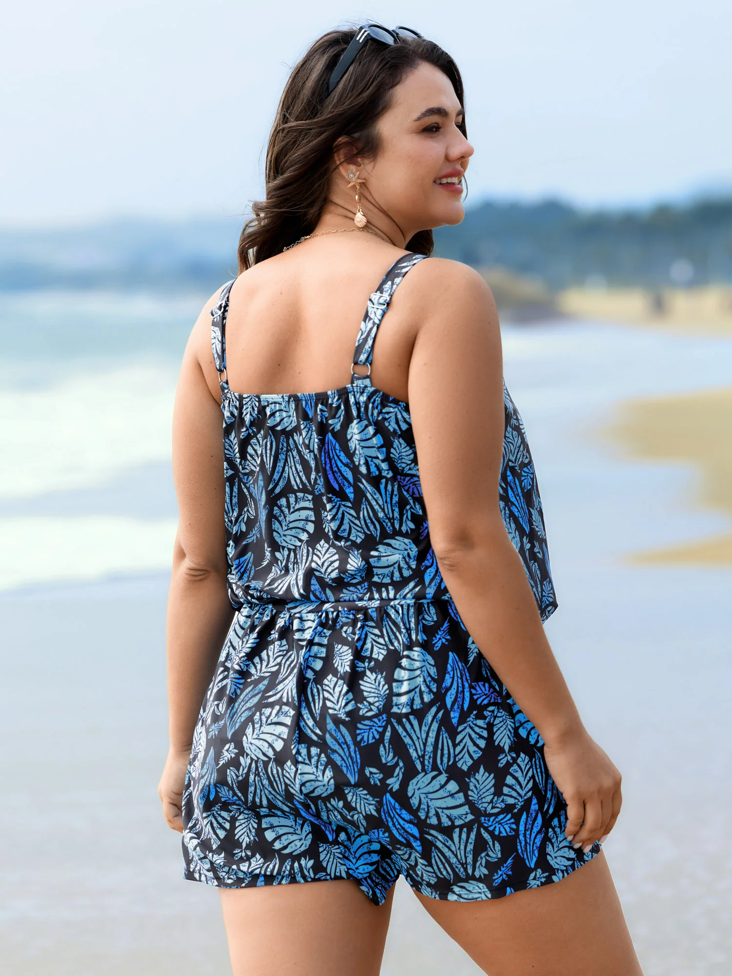Tropical Flower Print Pockets One-Piece Swimsuit - Image 105