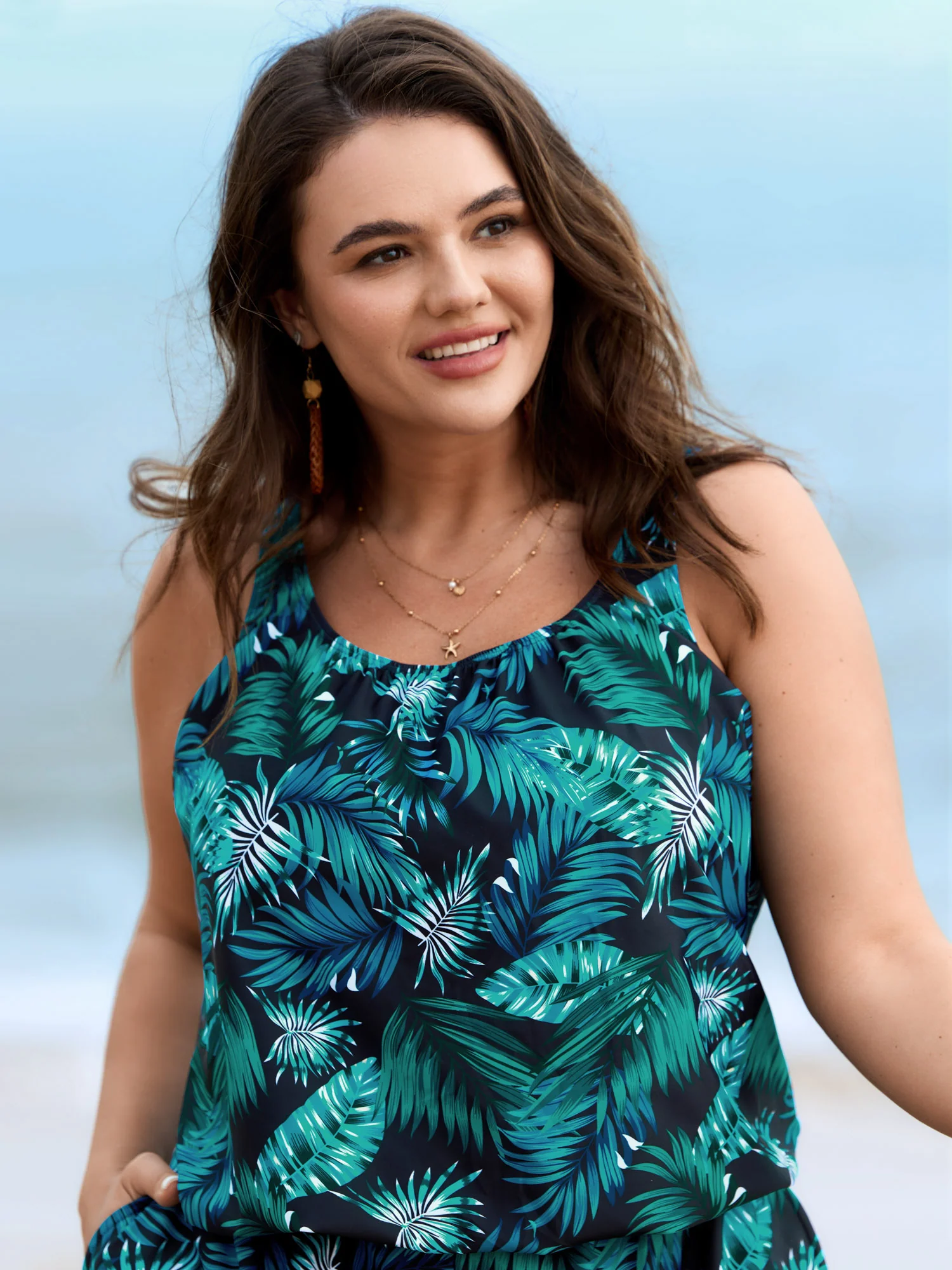 Tropical Flower Print Pockets One-Piece Swimsuit - Image 29