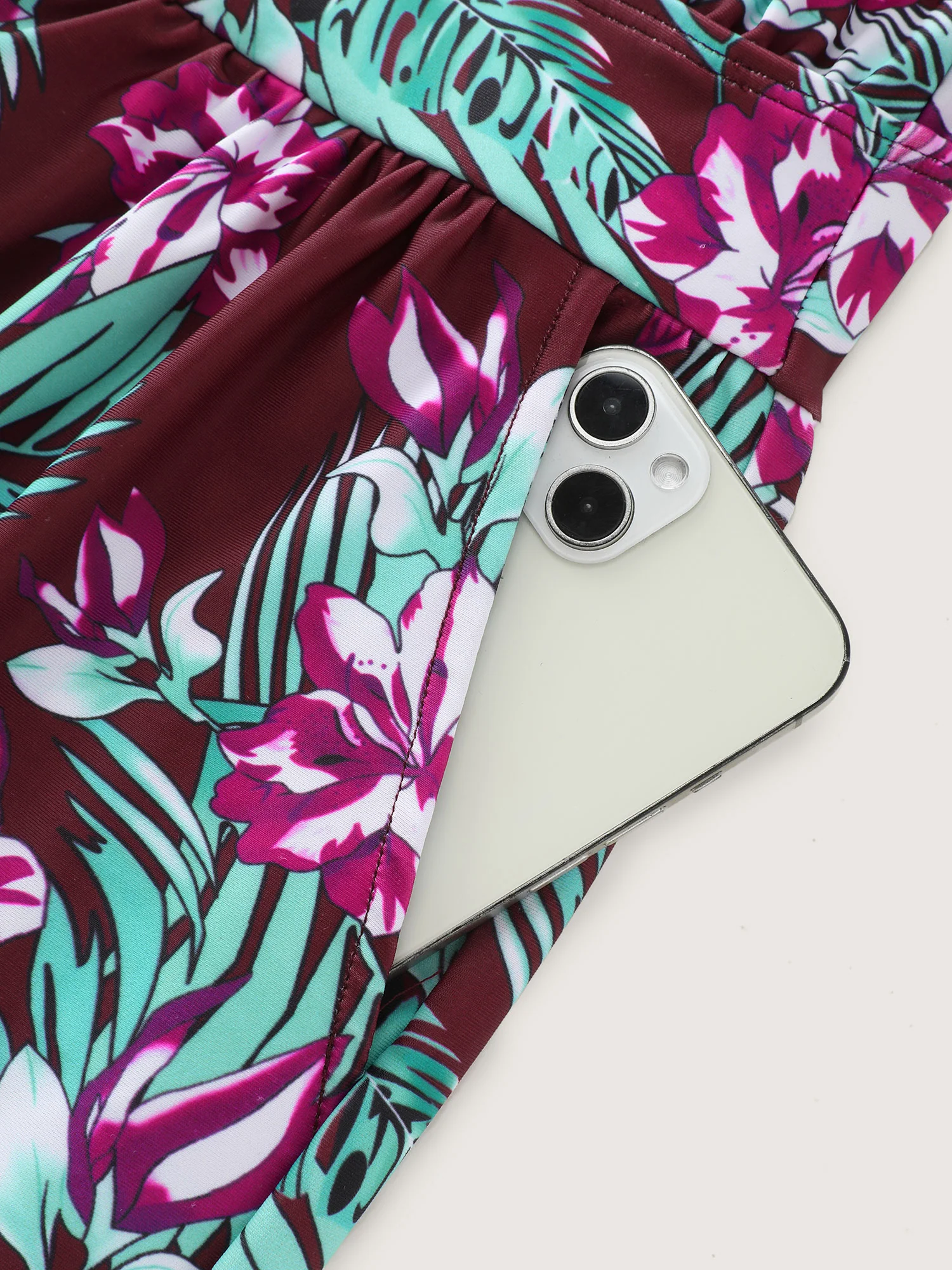 Tropical Flower Print Pockets One-Piece Swimsuit - Image 44