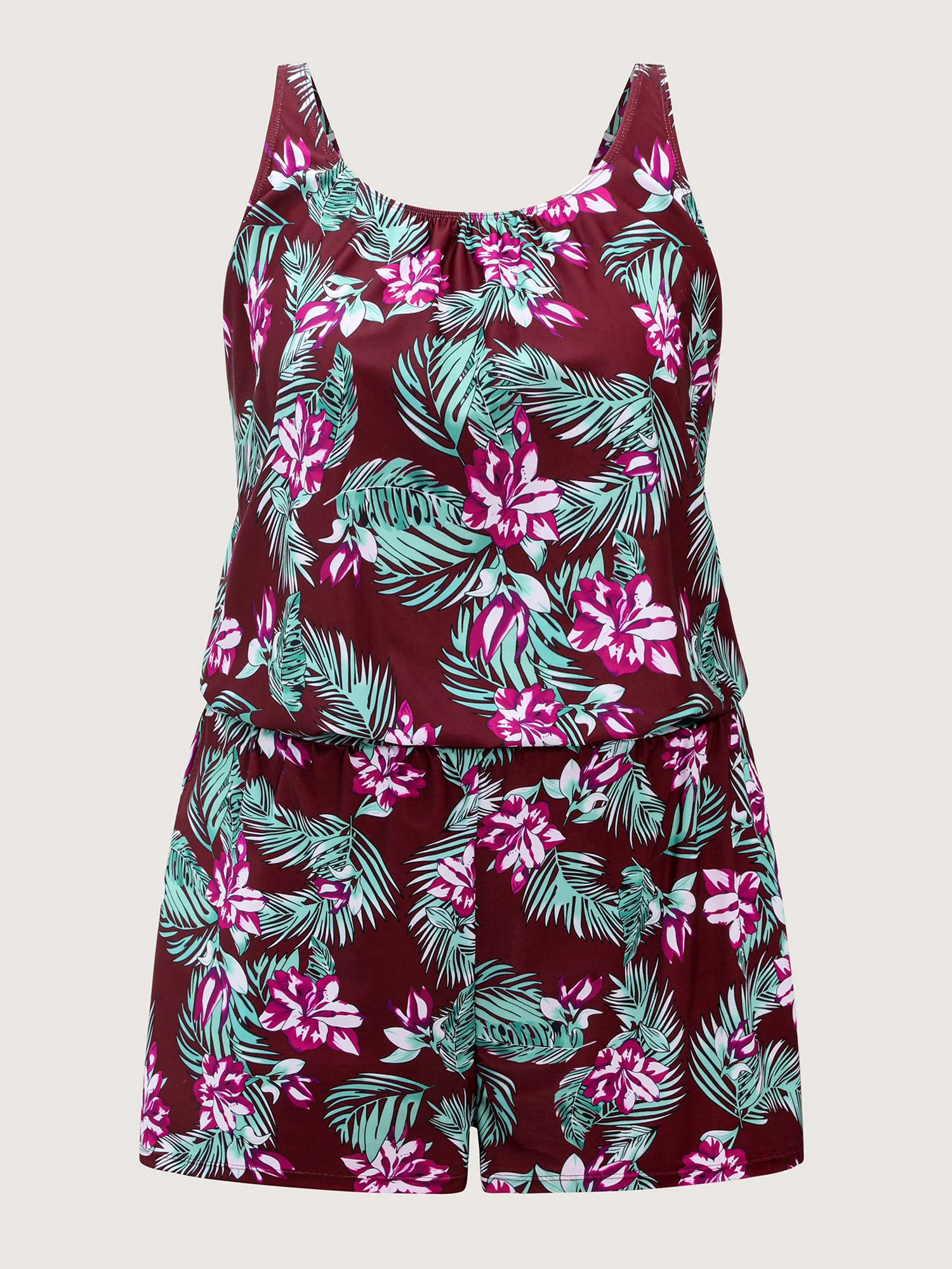 Tropical Flower Print Pockets One-Piece Swimsuit - Image 45