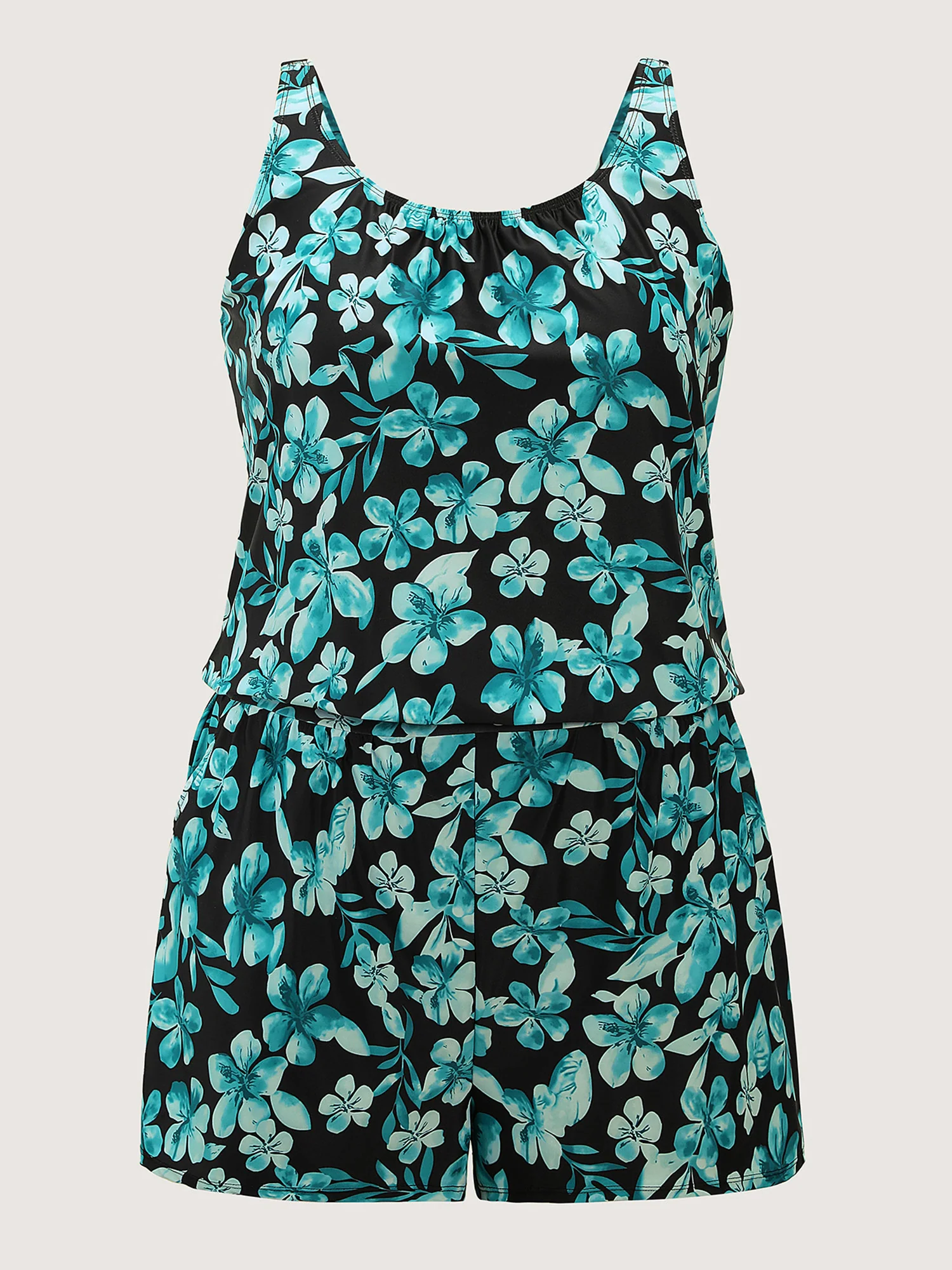 Tropical Flower Print Pockets One-Piece Swimsuit - Image 63